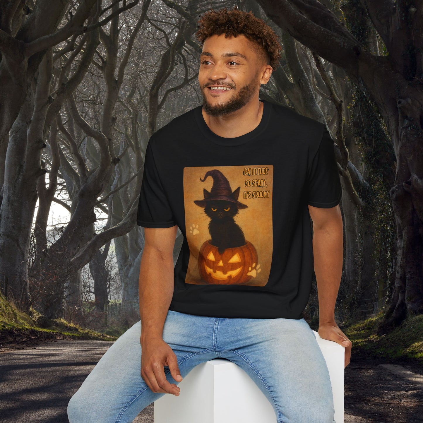 Catitude So Scary, It's Spooky Halloween Cat T-Shirt, Spooky Cat Tee, Unisex Graphic Shirt, Comfortable Halloween Apparel, Perfect for Trick-or-Treating