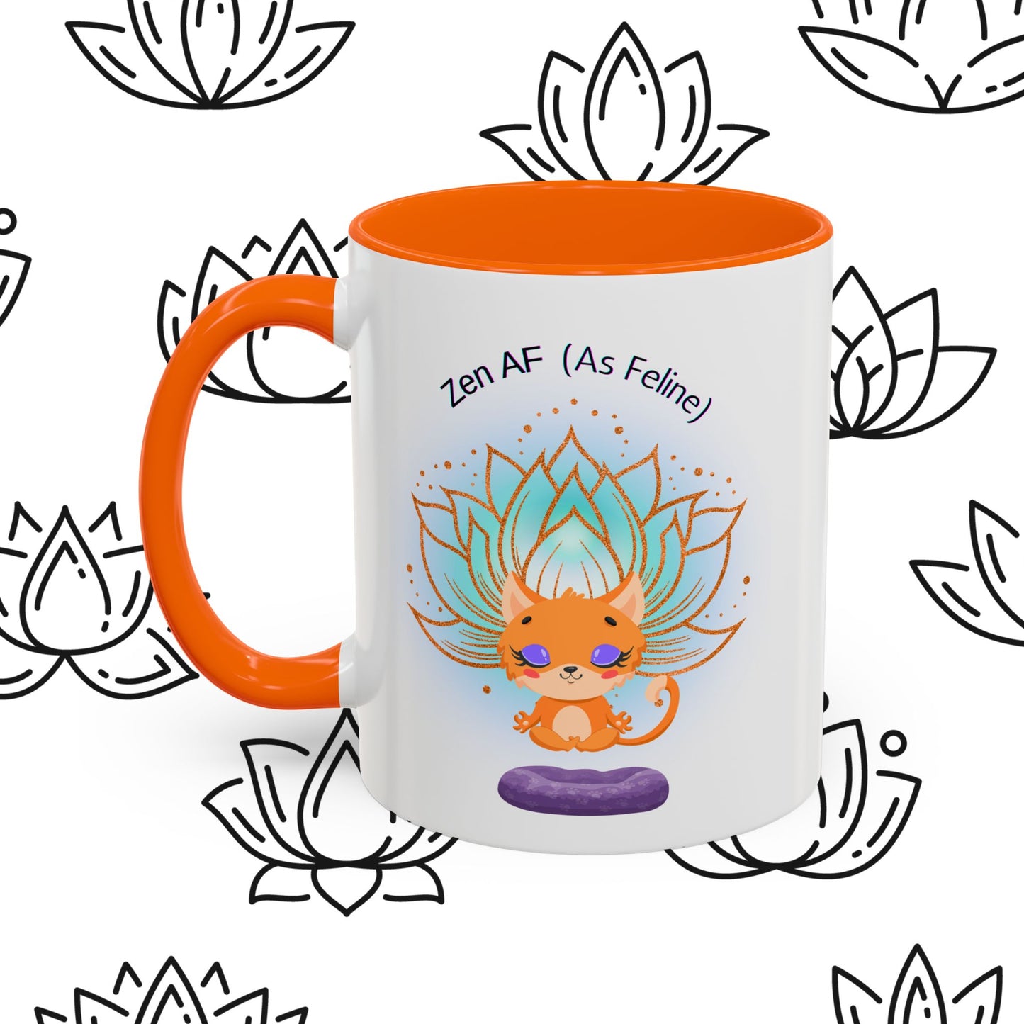 Zen AF (As Feline) Coffee Mug - Cute Cat Mug, Relaxation Gift for Cat Lovers, Tea Lover Gift, Yoga Mug, Pet Themed Mug