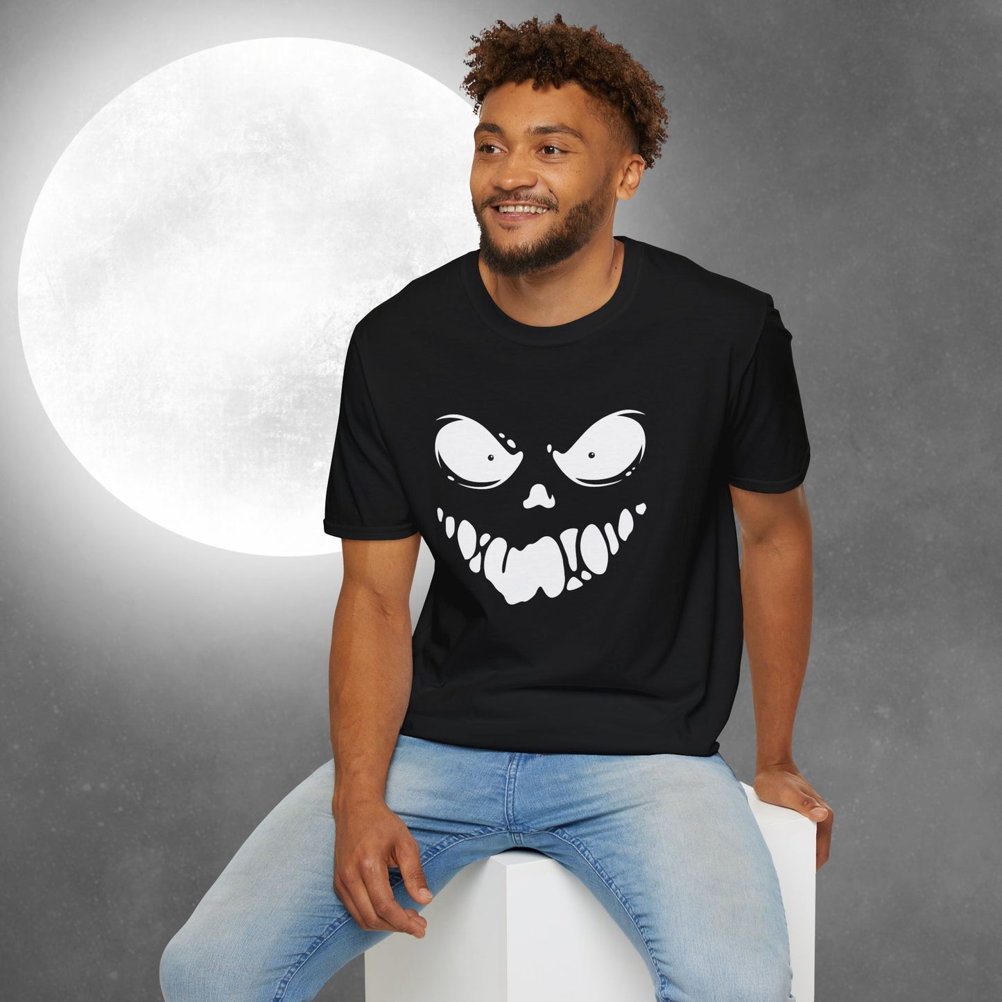 Sinister Grin at Midnight Horror T-Shirt | Ghostly Graphic Tee for Halloween Parties, Costume Events, Trick or Treating, October