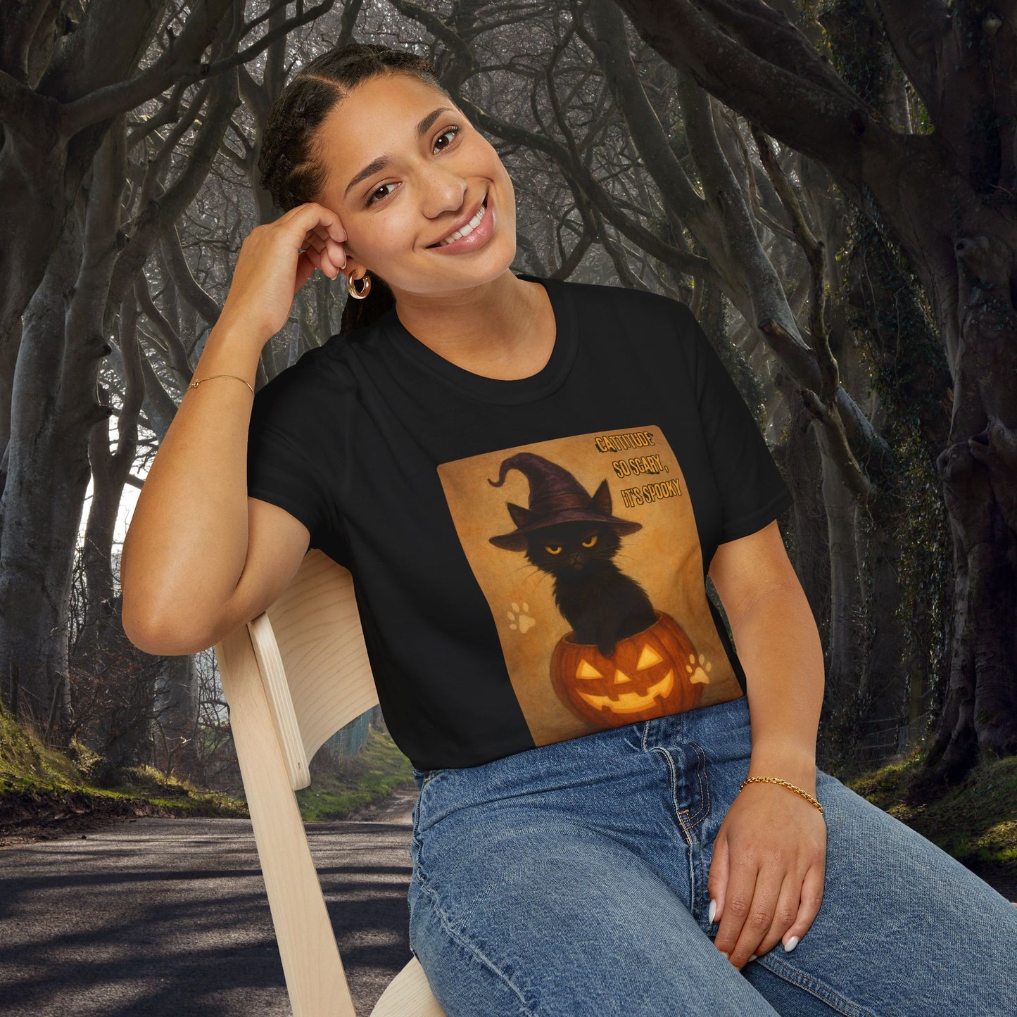 Catitude So Scary, It's Spooky Halloween Cat T-Shirt, Spooky Cat Tee, Unisex Graphic Shirt, Comfortable Halloween Apparel, Perfect for Trick-or-Treating