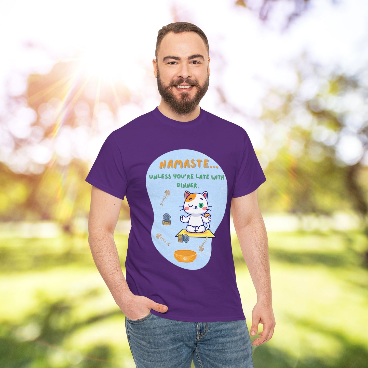 Namaste Cat Unisex Heavy Cotton Tee, Yoga Shirt, Funny Tee, Gift for Cat Lovers, Relaxed Fit T-Shirt