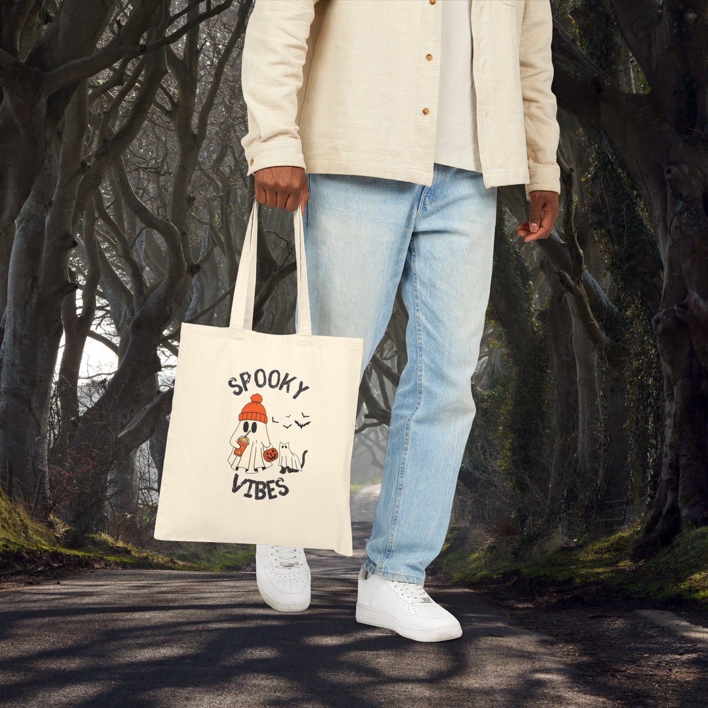 Spooky Vibes Only, Sweet Haunts and Silly Spirits Canvas Tote Bag, Halloween Tote, Trick or Treat Bag, Ghost Shopper, Cute Eco-Friendly Bag