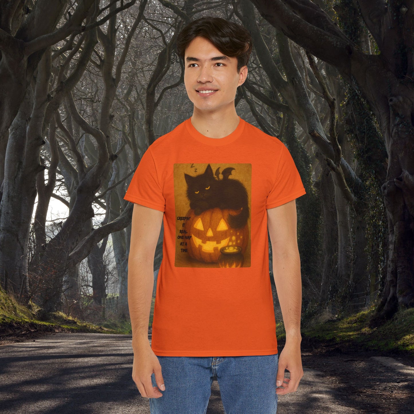 Creepin' It Real, One Nap at a Time - Halloween Cat Tee, Spooky Shirt, Perfect for Halloween Parties, Gifts, Autumn Fashion, Witchy Cat Lovers