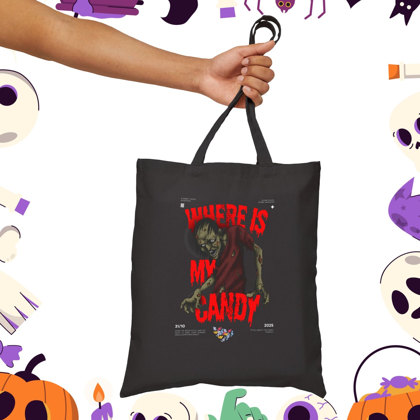 Where Is My Candy Halloween Tote Bag, Spooky Gift, Trick or Treat Bag, Eco-Friendly Shopping Bag, Halloween Decor