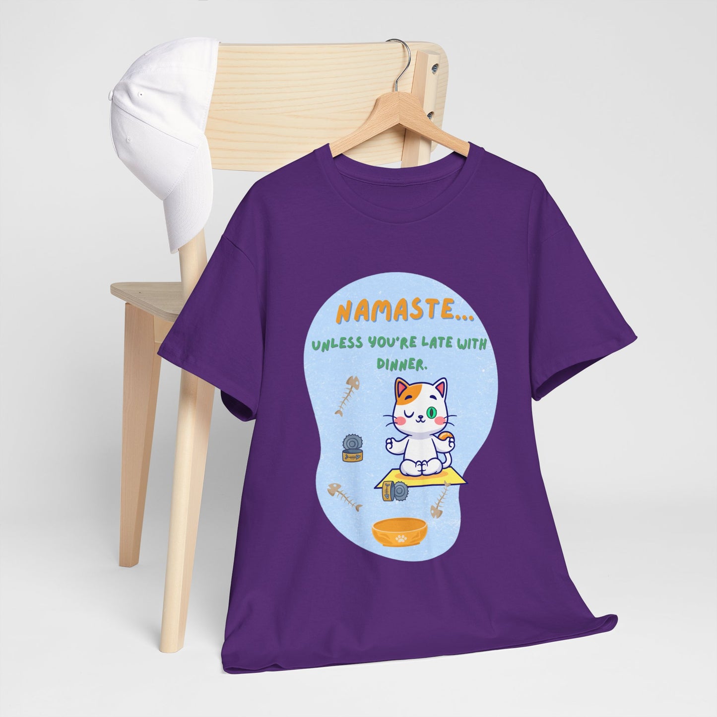 Namaste Cat Unisex Heavy Cotton Tee, Yoga Shirt, Funny Tee, Gift for Cat Lovers, Relaxed Fit T-Shirt
