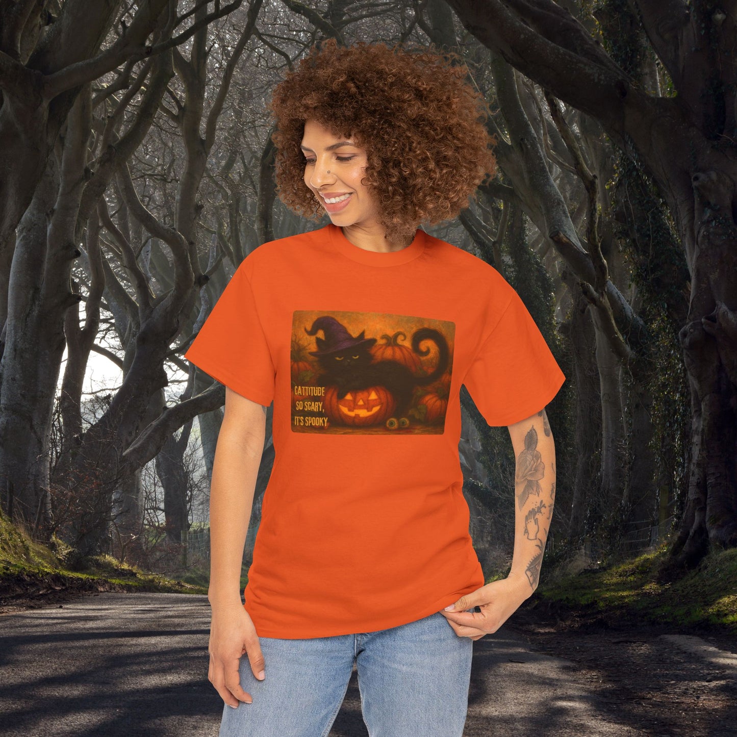 Catitude So Scary, It's Spooky - Black Cat Halloween Tee, Cute Halloween Shirt, Unisex Graphic Tee, Trick or Treat Apparel