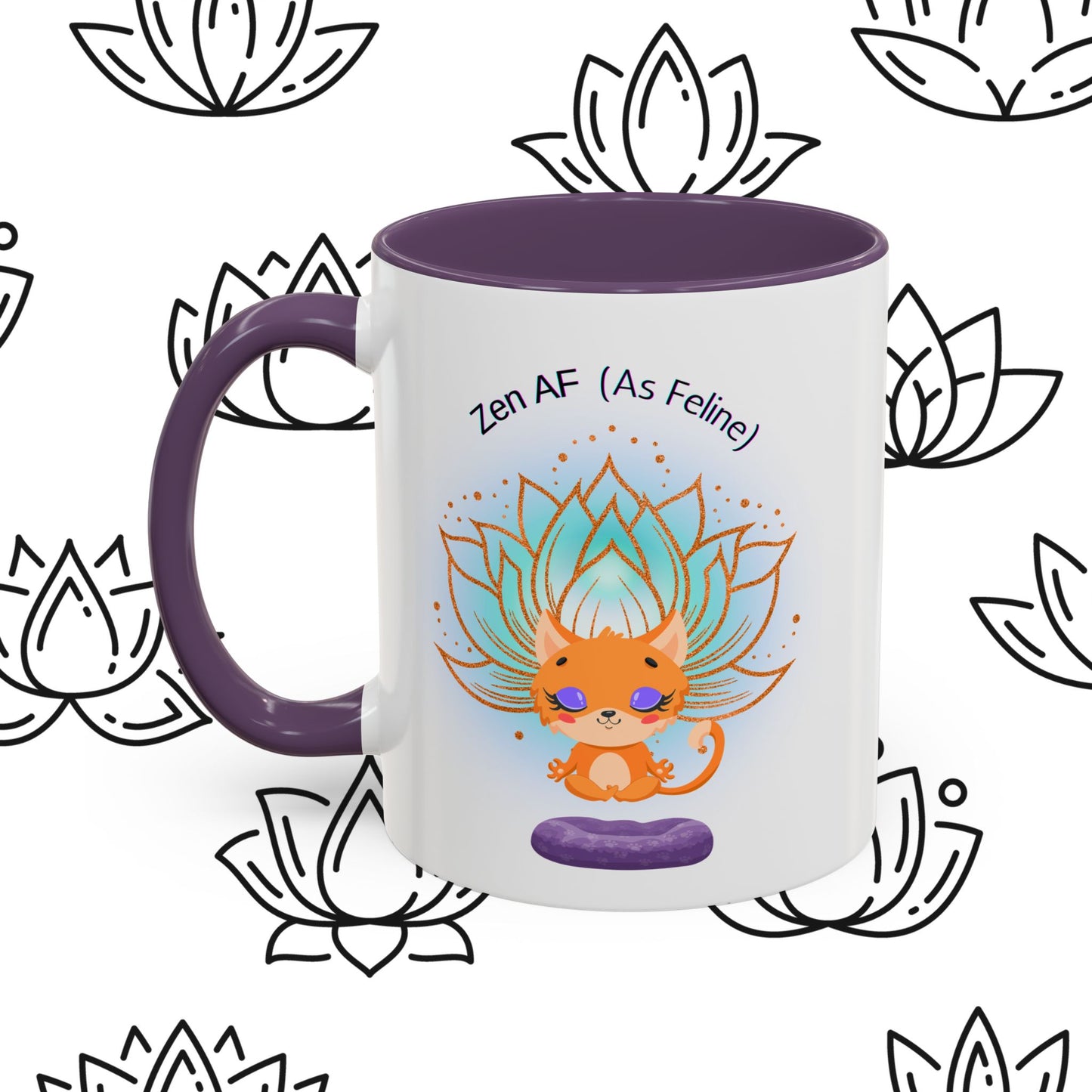 Zen AF (As Feline) Coffee Mug - Cute Cat Mug, Relaxation Gift for Cat Lovers, Tea Lover Gift, Yoga Mug, Pet Themed Mug