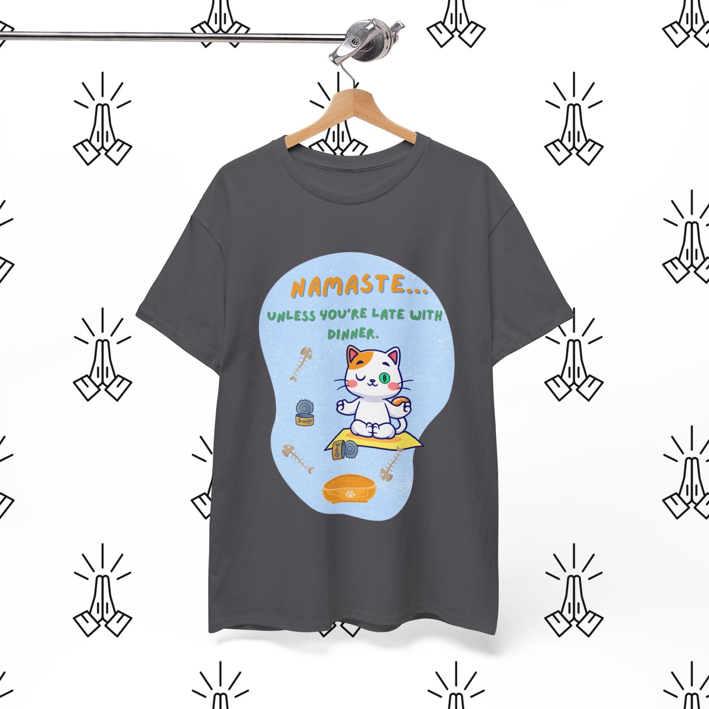 Namaste Cat Unisex Heavy Cotton Tee, Yoga Shirt, Funny Tee, Gift for Cat Lovers, Relaxed Fit T-Shirt
