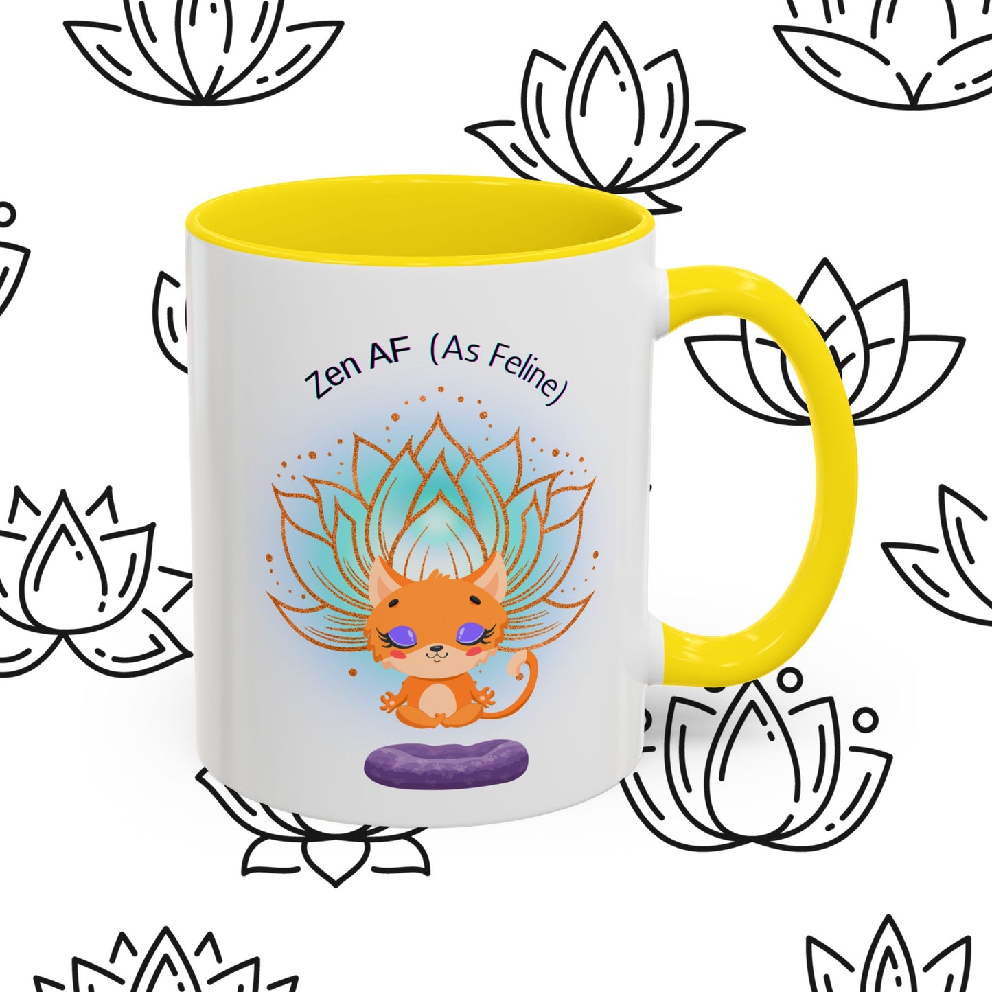 Zen AF (As Feline) Coffee Mug - Cute Cat Mug, Relaxation Gift for Cat Lovers, Tea Lover Gift, Yoga Mug, Pet Themed Mug