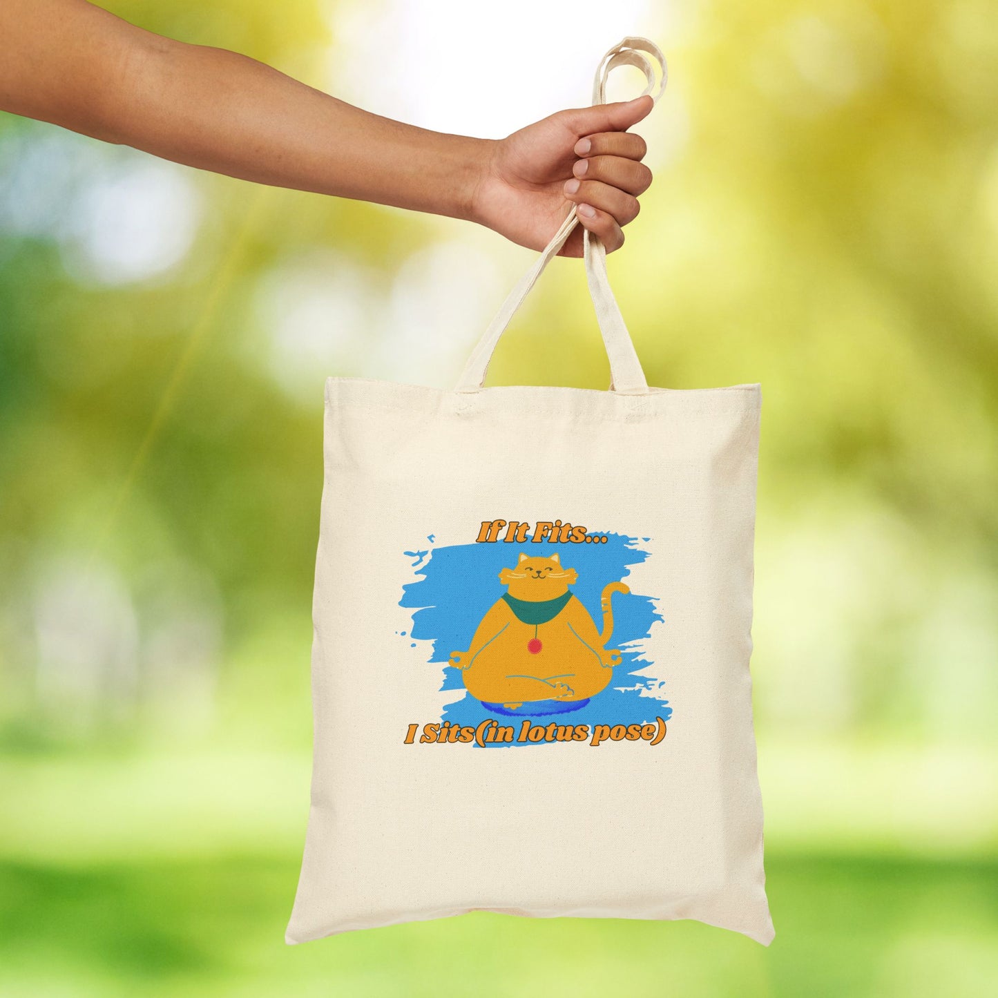 "If It Fits, I Sit" - Playful Yoga Cat Canvas Tote Bag - Eco-Friendly Shopping, Gift for Cat Lovers, Cats, Birthday, Everyday Use, Reusable Bag