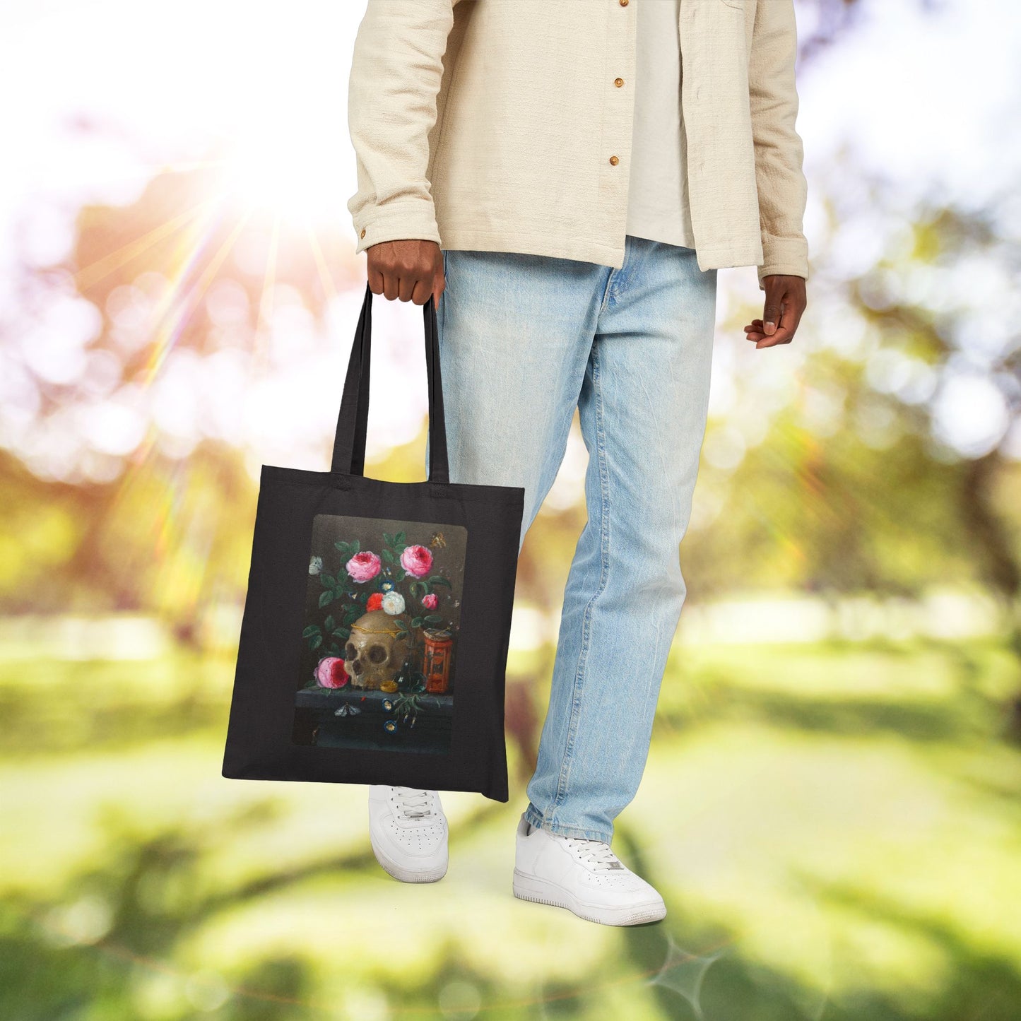 Vanitas Reverie Cotton Canvas Tote Bag, Still Art Grocery Tote, Eco-Friendly Shopping Bag, Unique Gift for Halloween, Artsy Bag