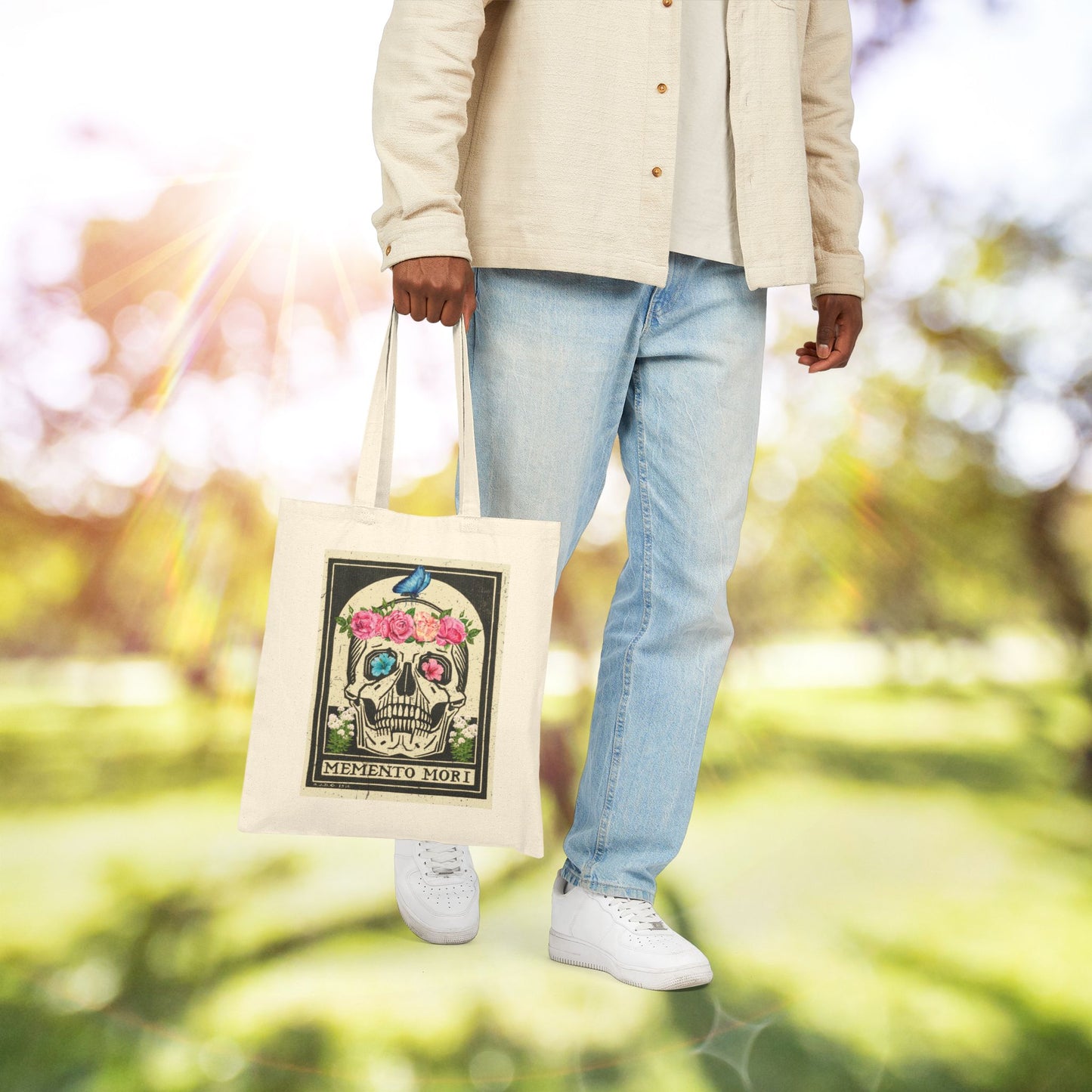 Memento Mori Floral Skull Tote Bag, Eco-Friendly Shopping Bag, Boho Chic Gift, Reusable Market Tote, Stylish Carryall
