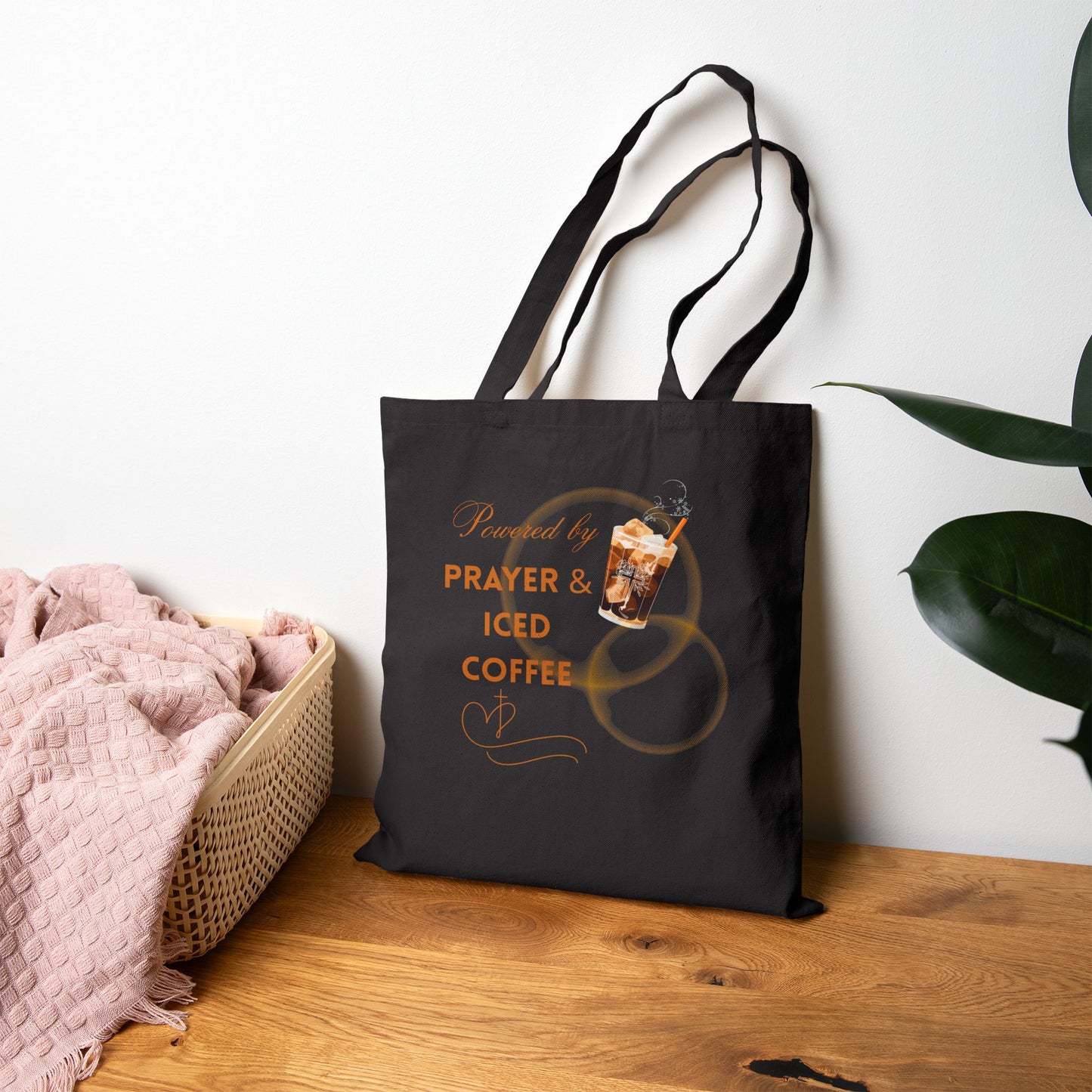 Powered by Prayer & Iced Coffee - Christian Canvas Tote for Faithful Sips & Errands - Inspirational Canvas Bag, Coffee Lover Gift, Eco-Friendly Tote, Summer Tote Bag
