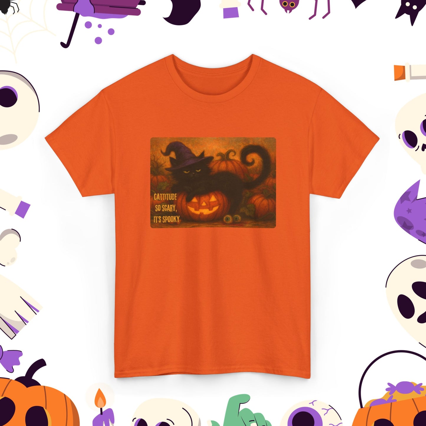 Catitude So Scary, It's Spooky - Black Cat Halloween Tee, Cute Halloween Shirt, Unisex Graphic Tee, Trick or Treat Apparel
