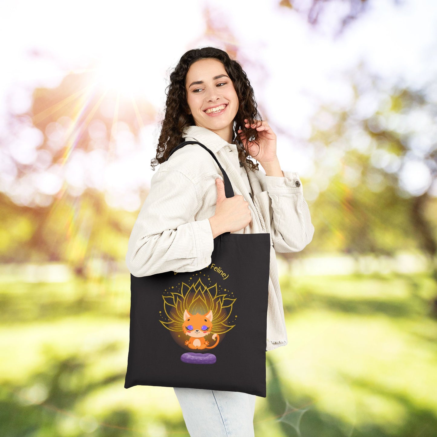 Zen AF (As Feline) - Cotton Canvas Tote Bag, Inspirational Tote, Yoga Bag, Eco-Friendly Shopper, Gift for Mindfulness Lovers