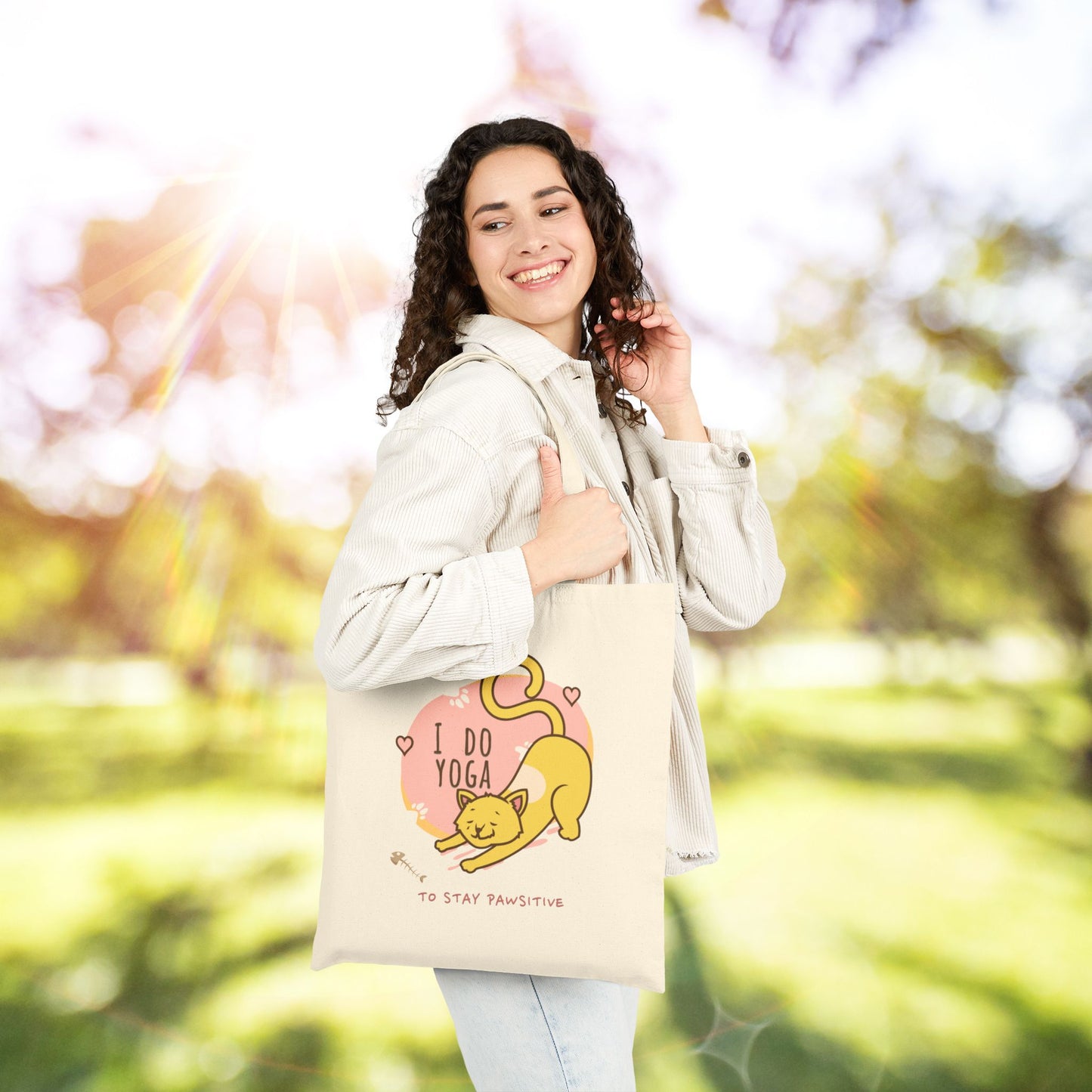 Yoga Cat Cotton Canvas Tote Bag | Eco-Friendly Shopping Bag, Gift for Cat Lovers, Yoga Enthusiasts, Casual Use, Funny Tote