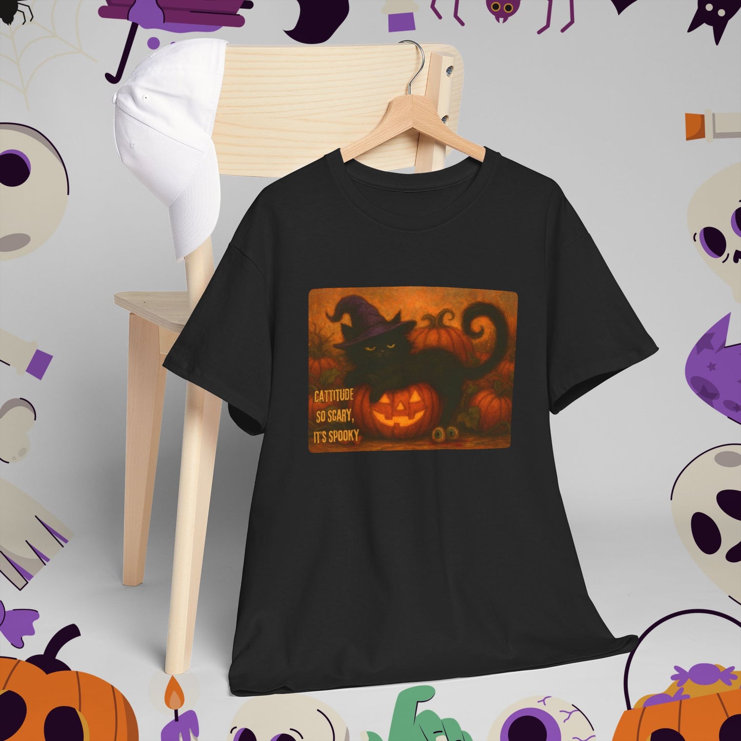 Catitude So Scary, It's Spooky - Black Cat Halloween Tee, Cute Halloween Shirt, Unisex Graphic Tee, Trick or Treat Apparel