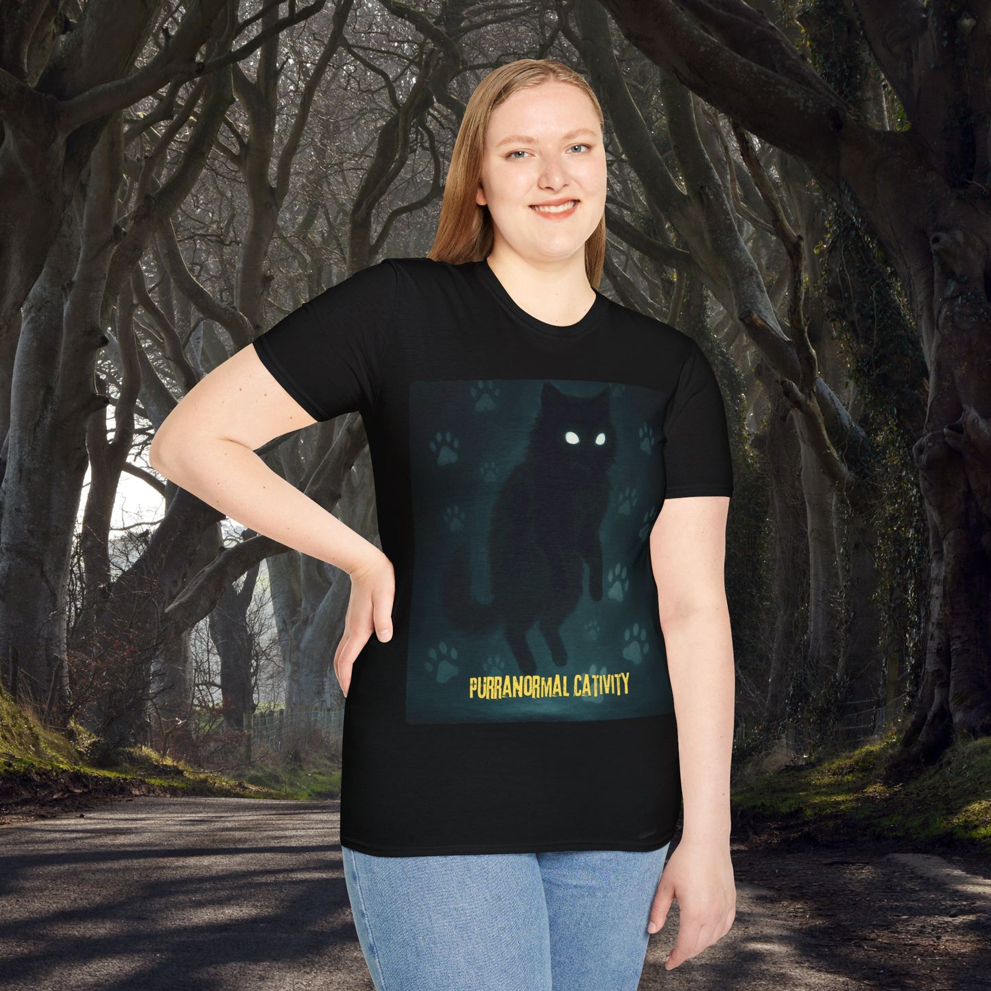 Purranormal Cativity T-Shirt, Unisex Halloween Tee, Cute Cat Shirt, Spooky Gift, Fall Fashion