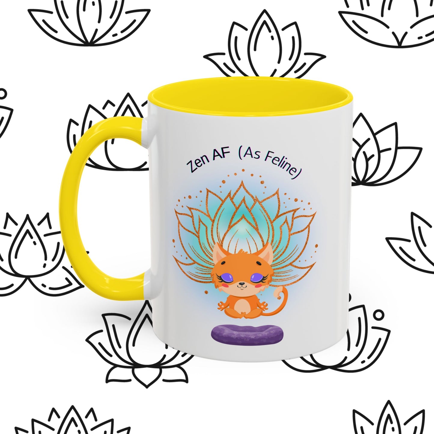 Zen AF (As Feline) Coffee Mug - Cute Cat Mug, Relaxation Gift for Cat Lovers, Tea Lover Gift, Yoga Mug, Pet Themed Mug