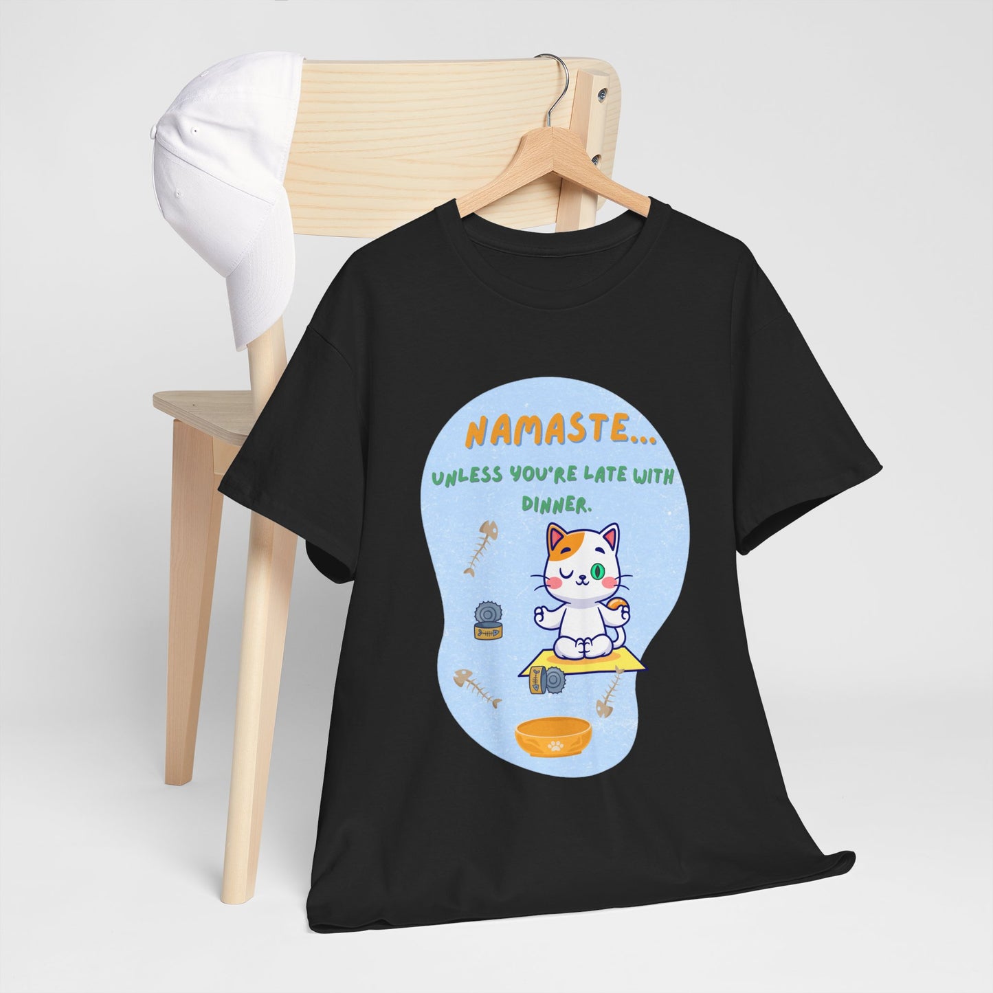 Namaste Cat Unisex Heavy Cotton Tee, Yoga Shirt, Funny Tee, Gift for Cat Lovers, Relaxed Fit T-Shirt