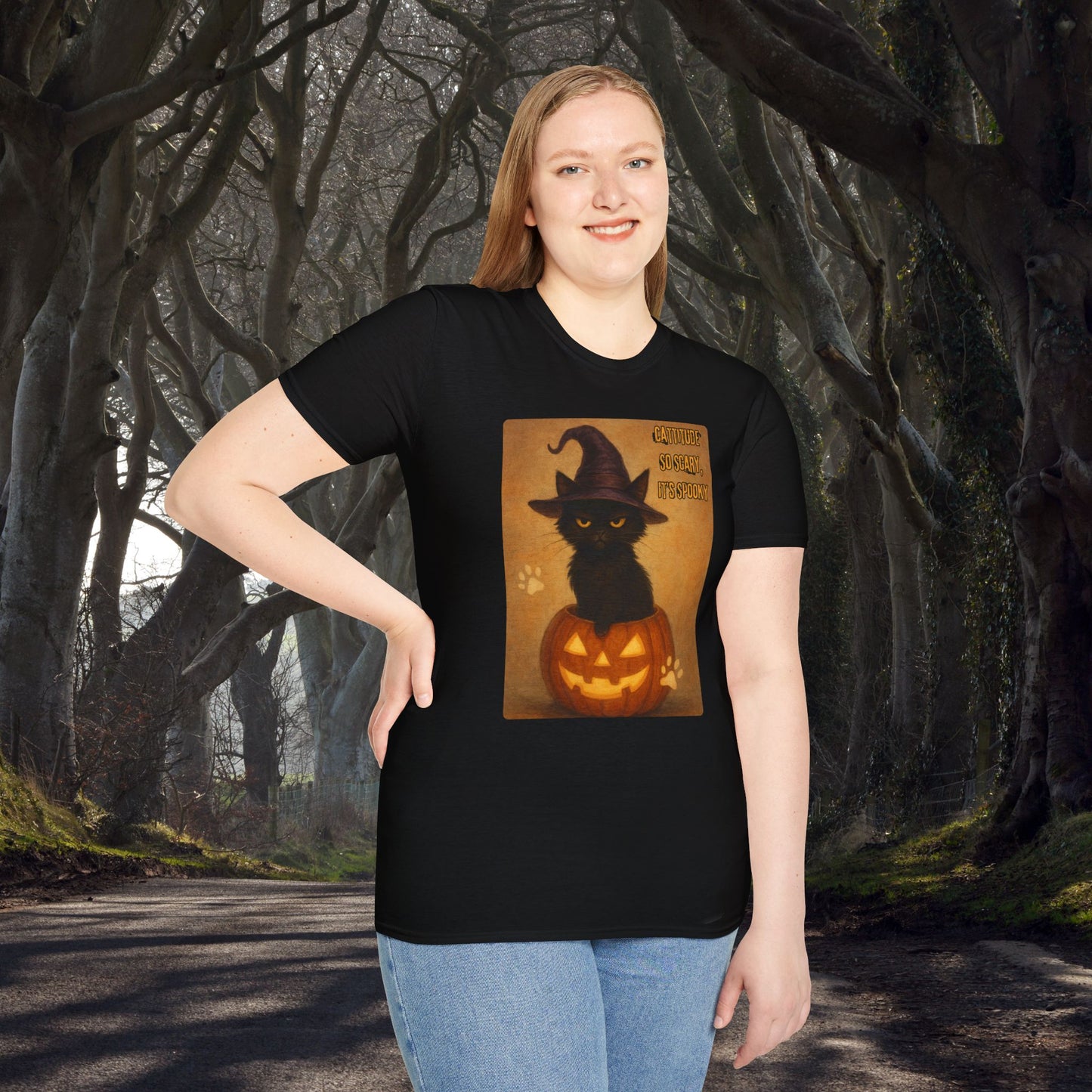 Catitude So Scary, It's Spooky Halloween Cat T-Shirt, Spooky Cat Tee, Unisex Graphic Shirt, Comfortable Halloween Apparel, Perfect for Trick-or-Treating