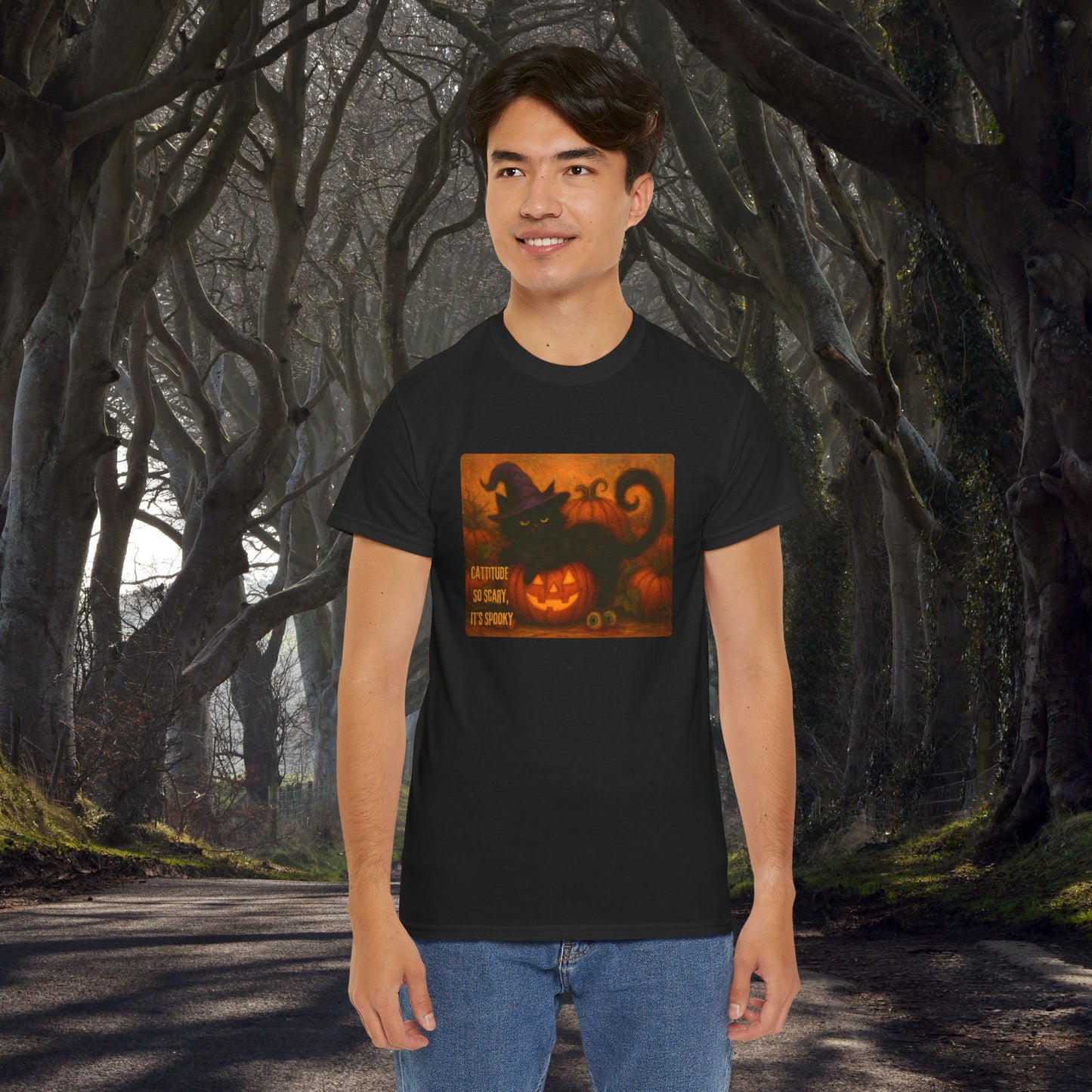 Catitude So Scary, It's Spooky - Black Cat Halloween Tee, Cute Halloween Shirt, Unisex Graphic Tee, Trick or Treat Apparel