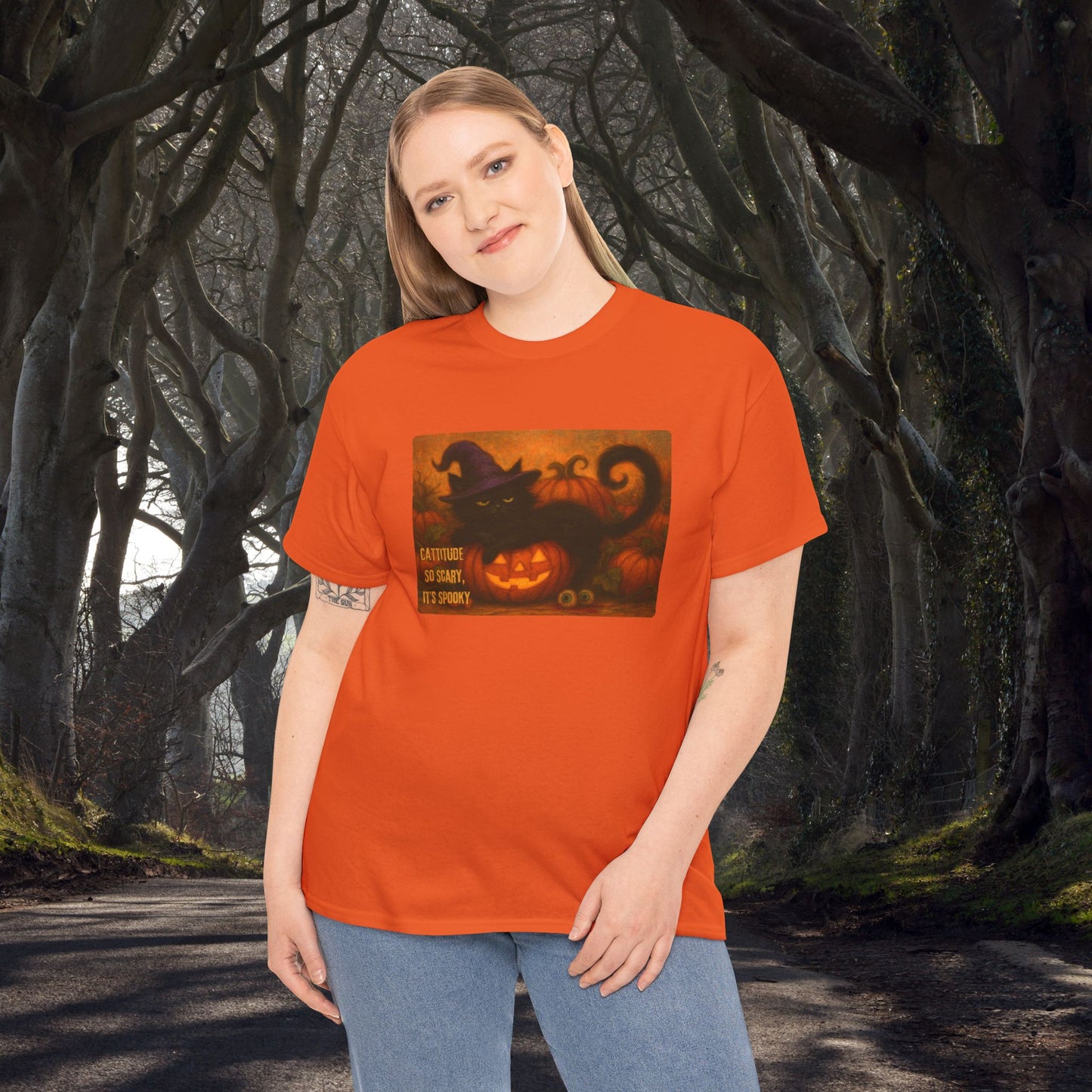 Catitude So Scary, It's Spooky - Black Cat Halloween Tee, Cute Halloween Shirt, Unisex Graphic Tee, Trick or Treat Apparel