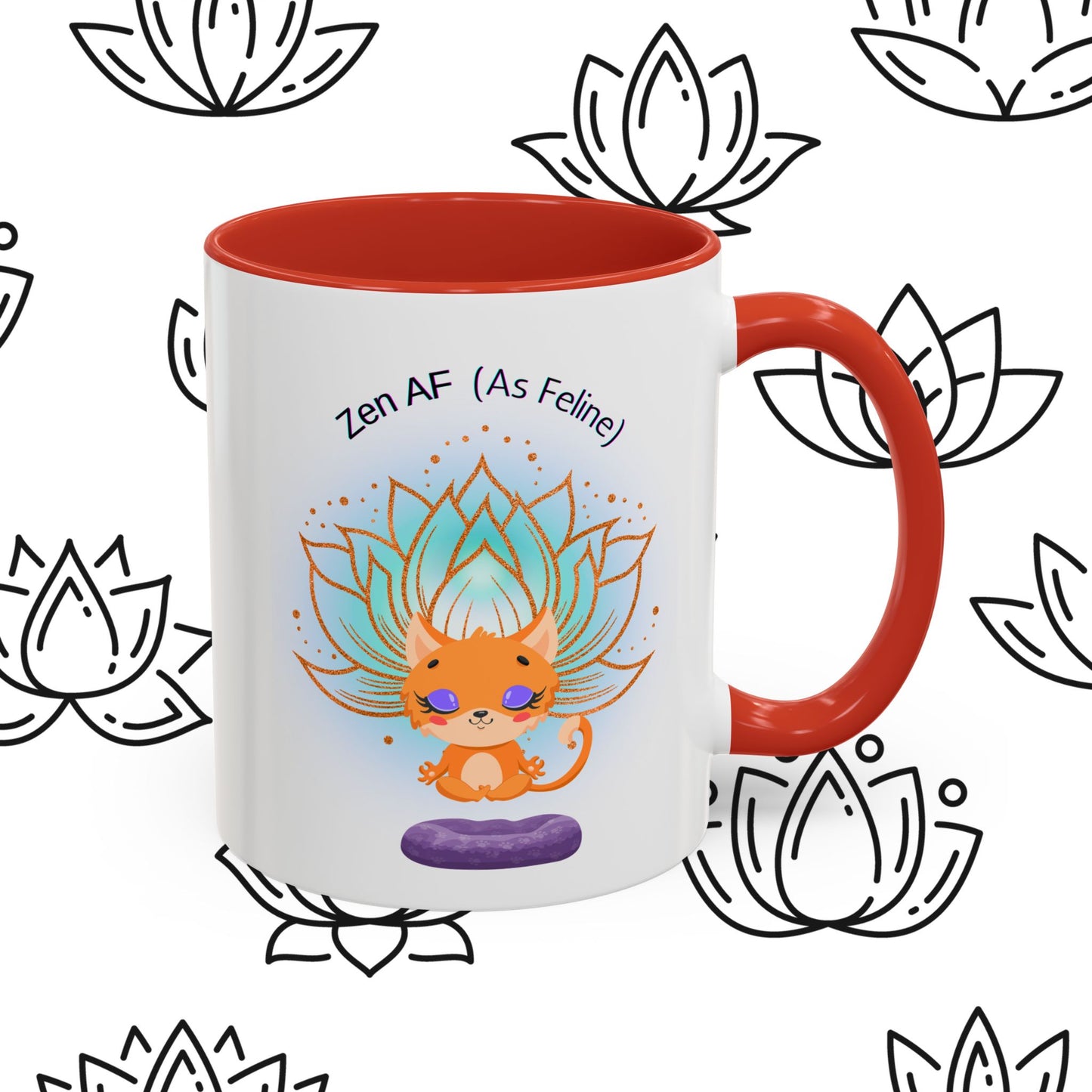 Zen AF (As Feline) Coffee Mug - Cute Cat Mug, Relaxation Gift for Cat Lovers, Tea Lover Gift, Yoga Mug, Pet Themed Mug