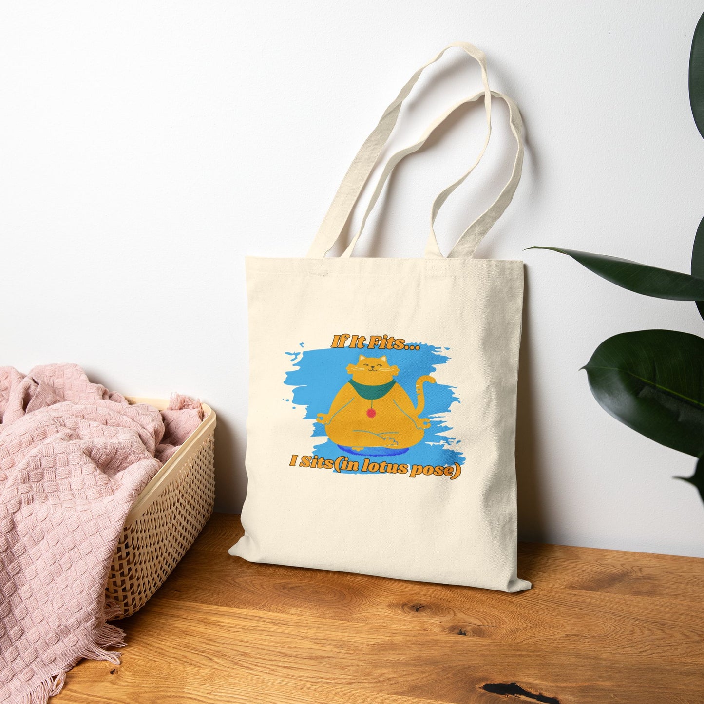 "If It Fits, I Sit" - Playful Yoga Cat Canvas Tote Bag - Eco-Friendly Shopping, Gift for Cat Lovers, Cats, Birthday, Everyday Use, Reusable Bag