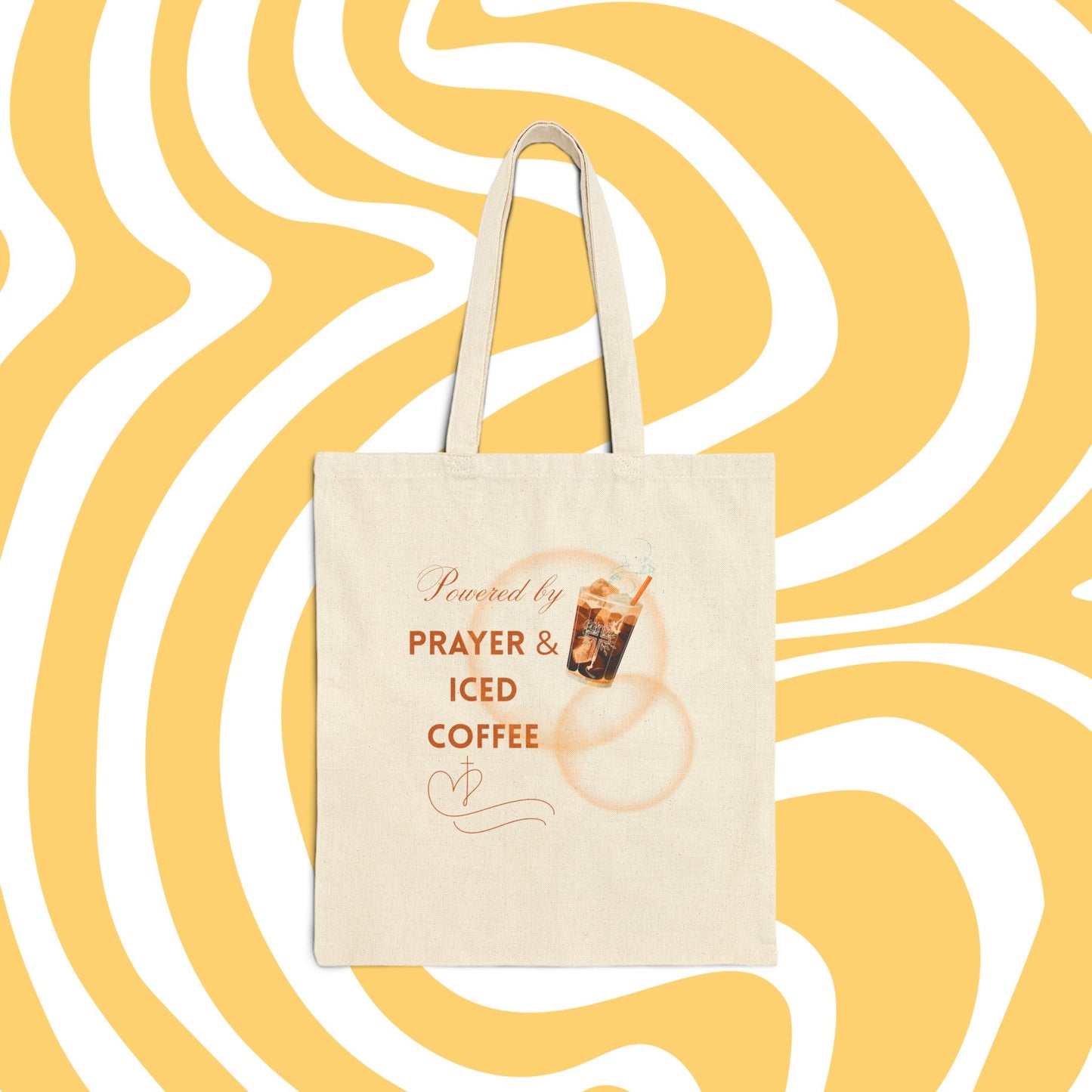Powered by Prayer & Iced Coffee - Christian Canvas Tote for Faithful Sips & Errands - Inspirational Canvas Bag, Coffee Lover Gift, Eco-Friendly Tote, Summer Tote Bag
