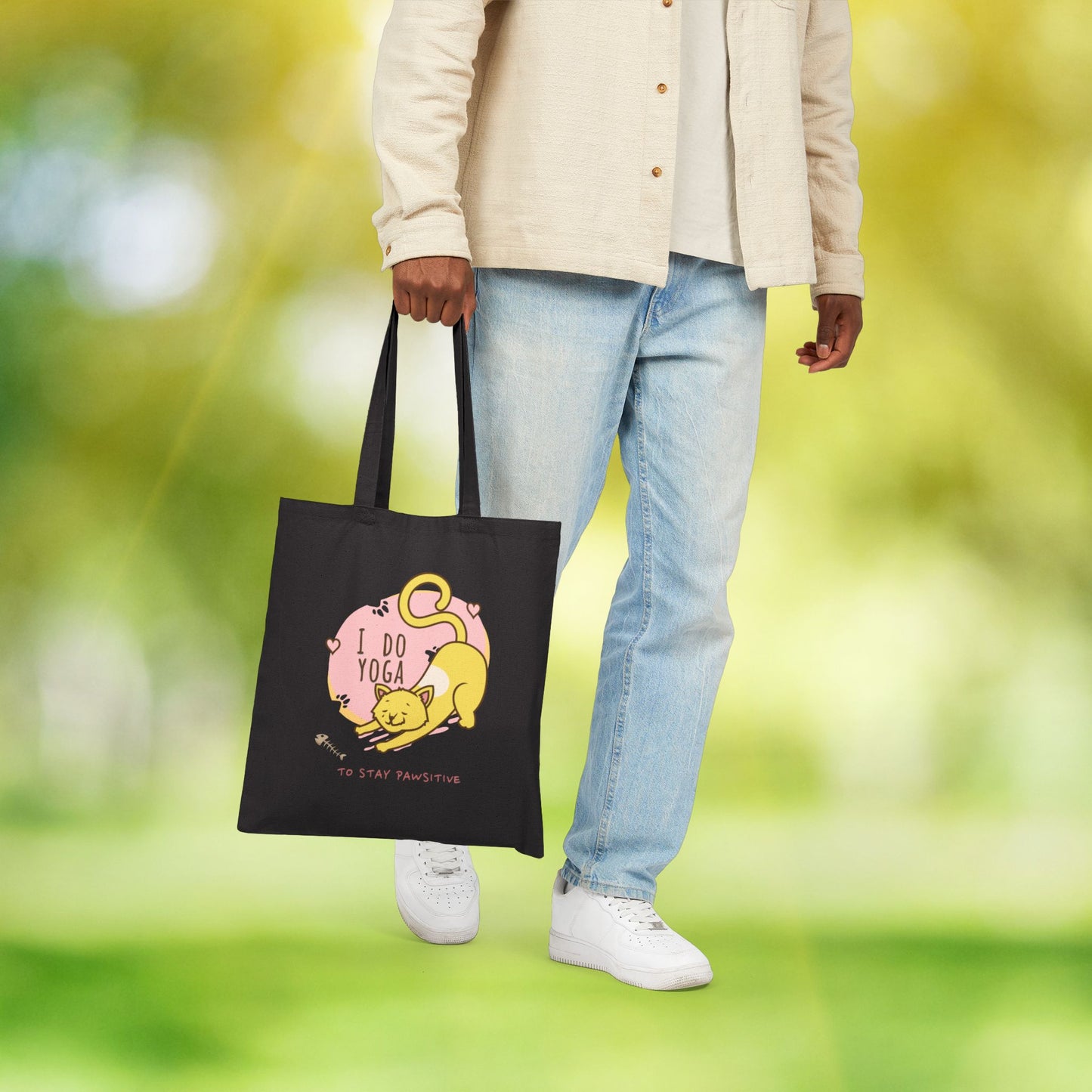 Yoga Cat Cotton Canvas Tote Bag | Eco-Friendly Shopping Bag, Gift for Cat Lovers, Yoga Enthusiasts, Casual Use, Funny Tote