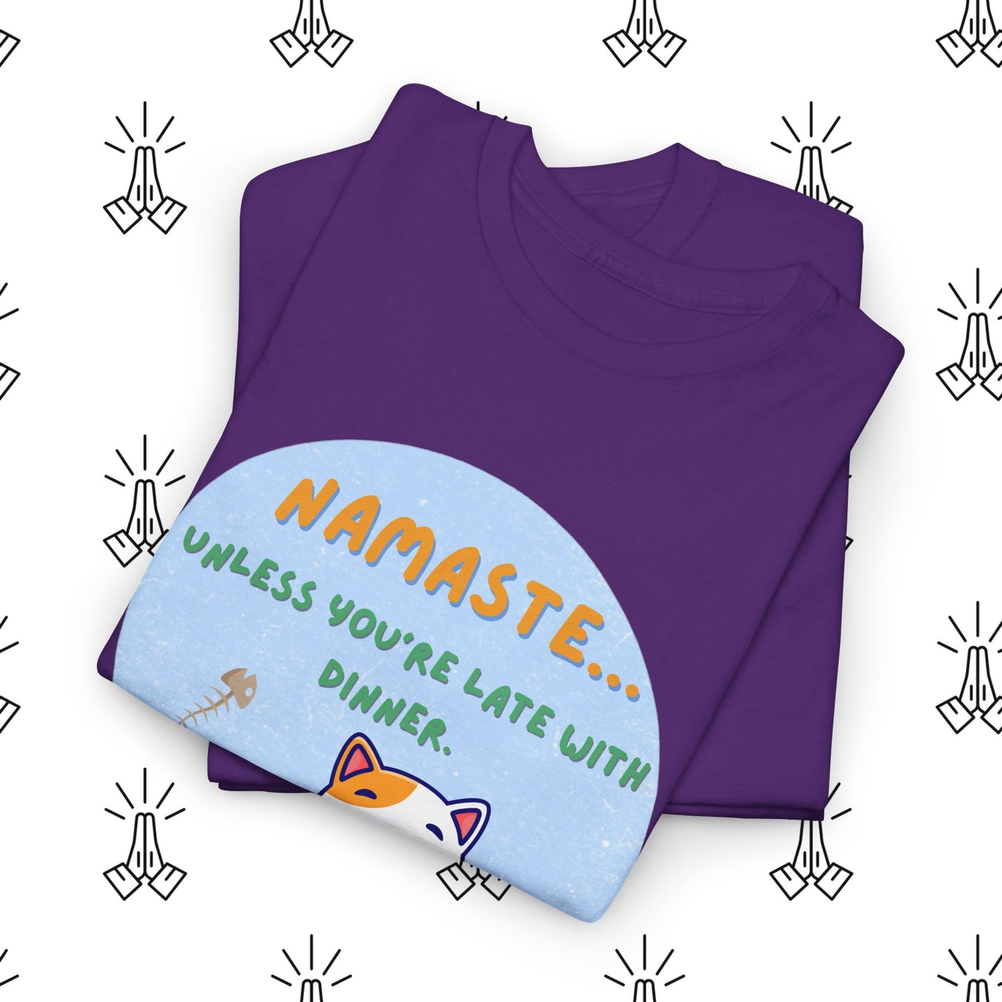Namaste Cat Unisex Heavy Cotton Tee, Yoga Shirt, Funny Tee, Gift for Cat Lovers, Relaxed Fit T-Shirt