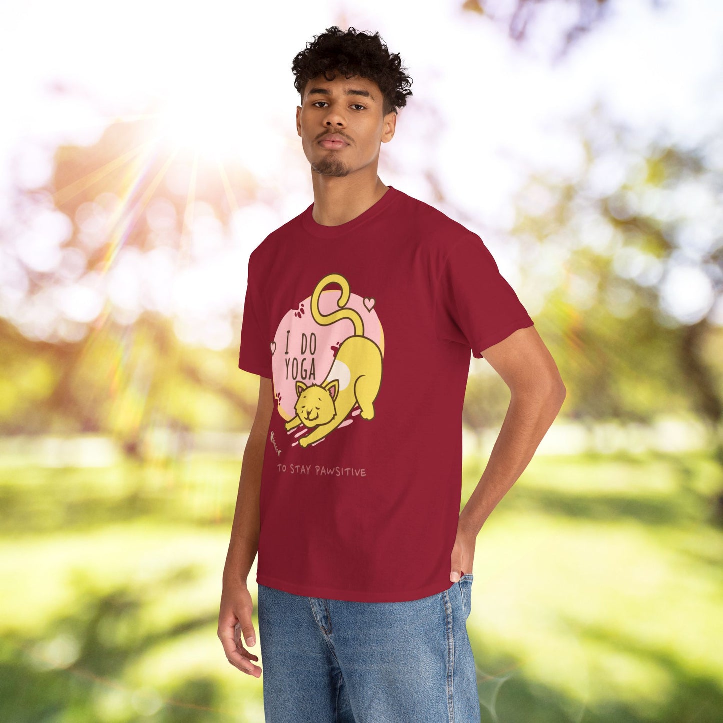 Cat Yoga Graphic Tee, Funny Cat Lover Shirt, Cute Pet Owner Gift, Relaxation Apparel, Stay Pawsitive Tees