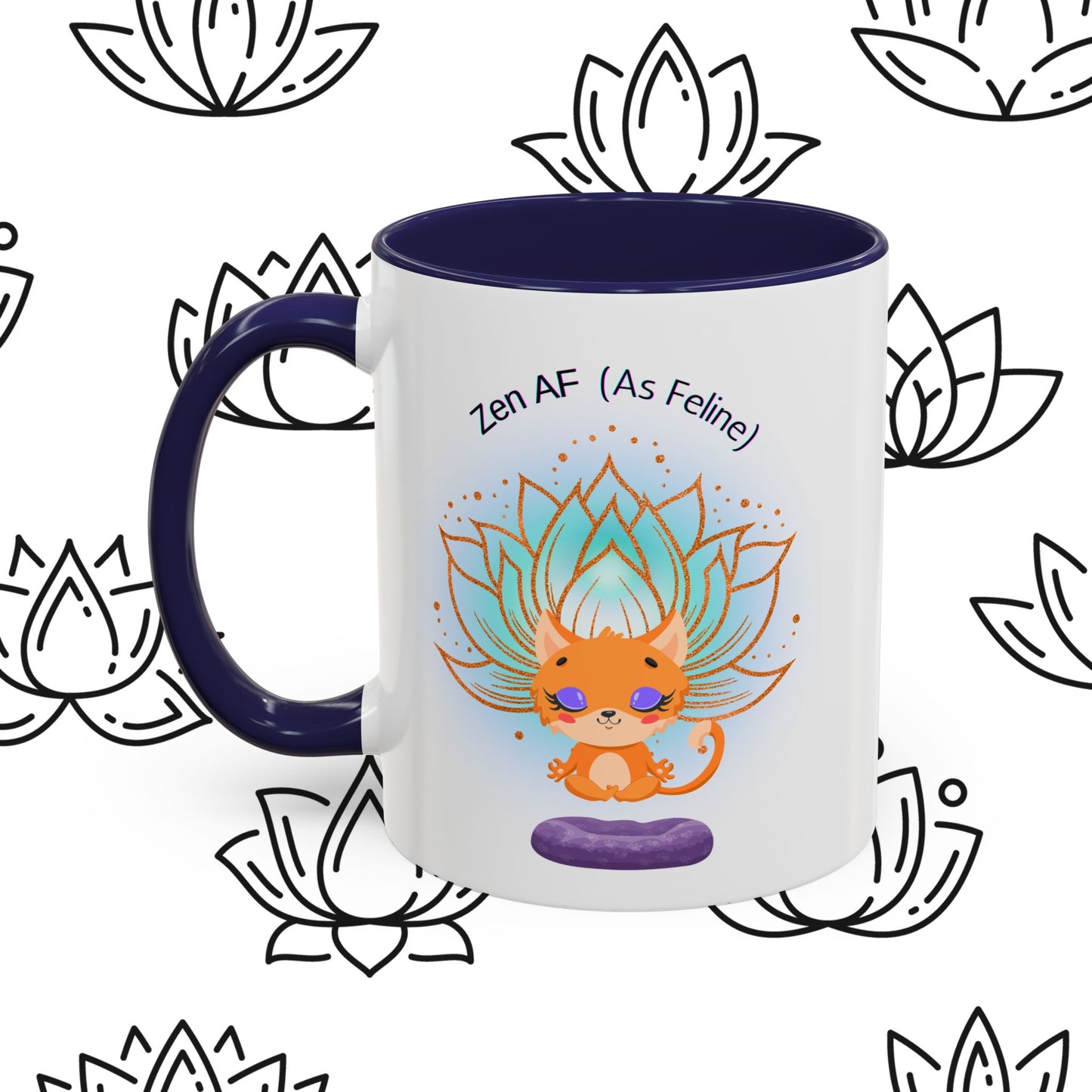 Zen AF (As Feline) Coffee Mug - Cute Cat Mug, Relaxation Gift for Cat Lovers, Tea Lover Gift, Yoga Mug, Pet Themed Mug