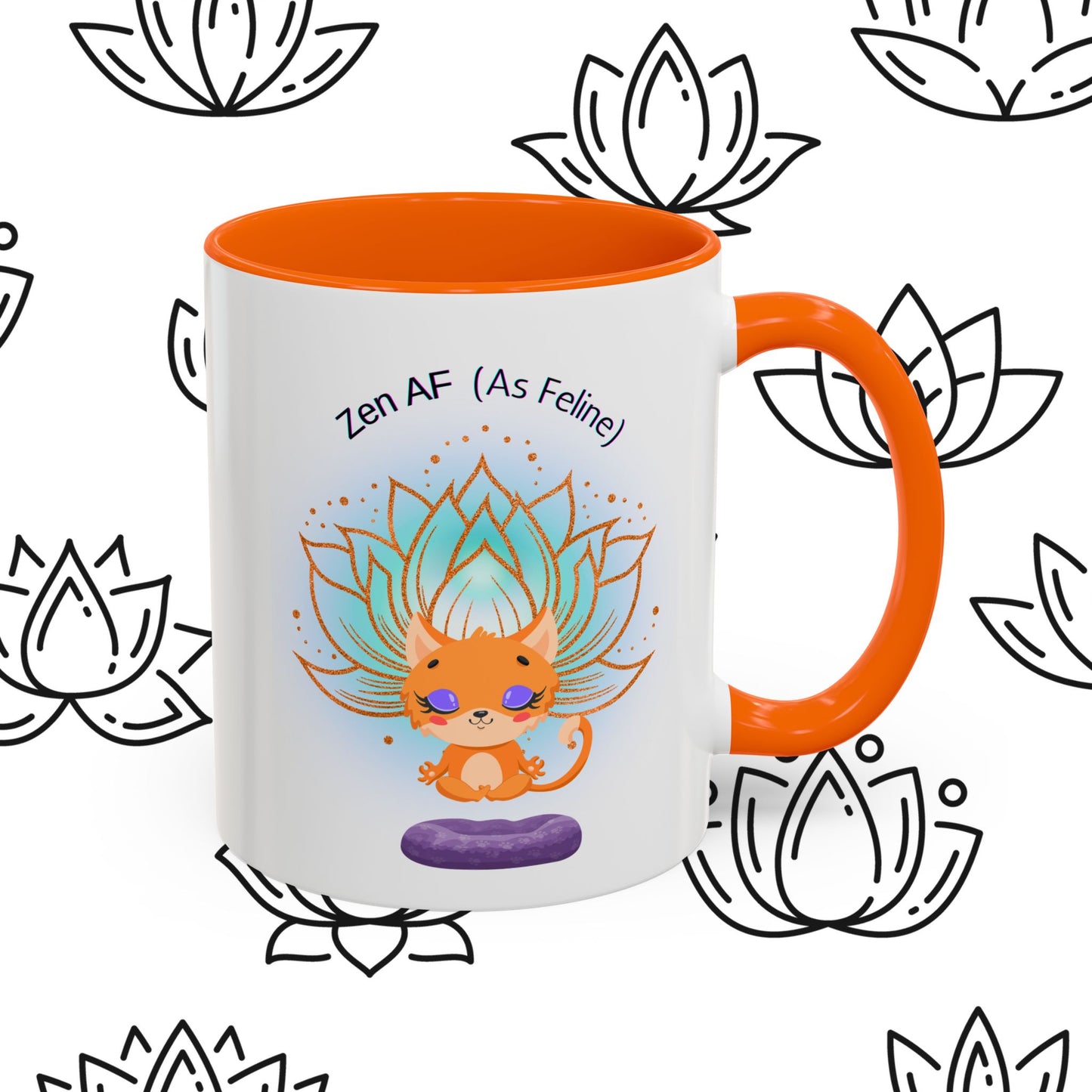 Zen AF (As Feline) Coffee Mug - Cute Cat Mug, Relaxation Gift for Cat Lovers, Tea Lover Gift, Yoga Mug, Pet Themed Mug