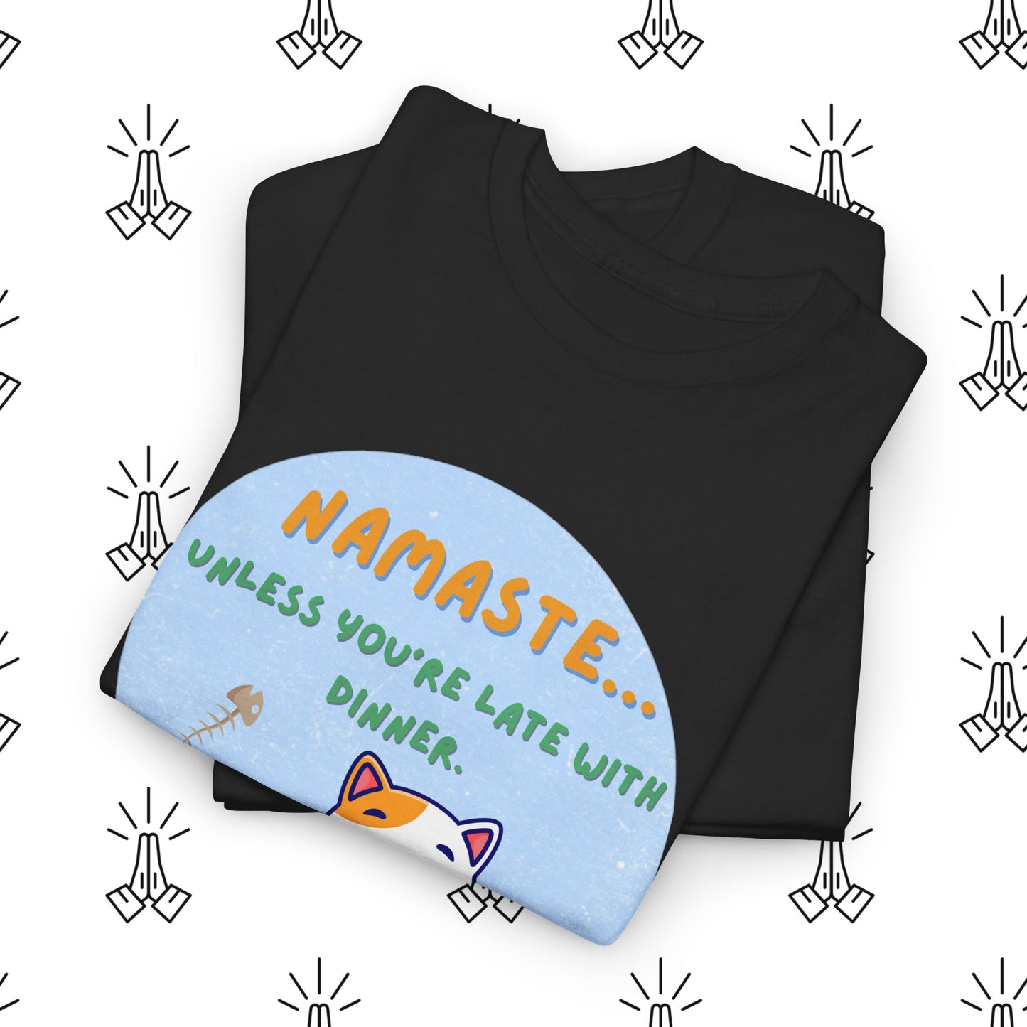 Namaste Cat Unisex Heavy Cotton Tee, Yoga Shirt, Funny Tee, Gift for Cat Lovers, Relaxed Fit T-Shirt