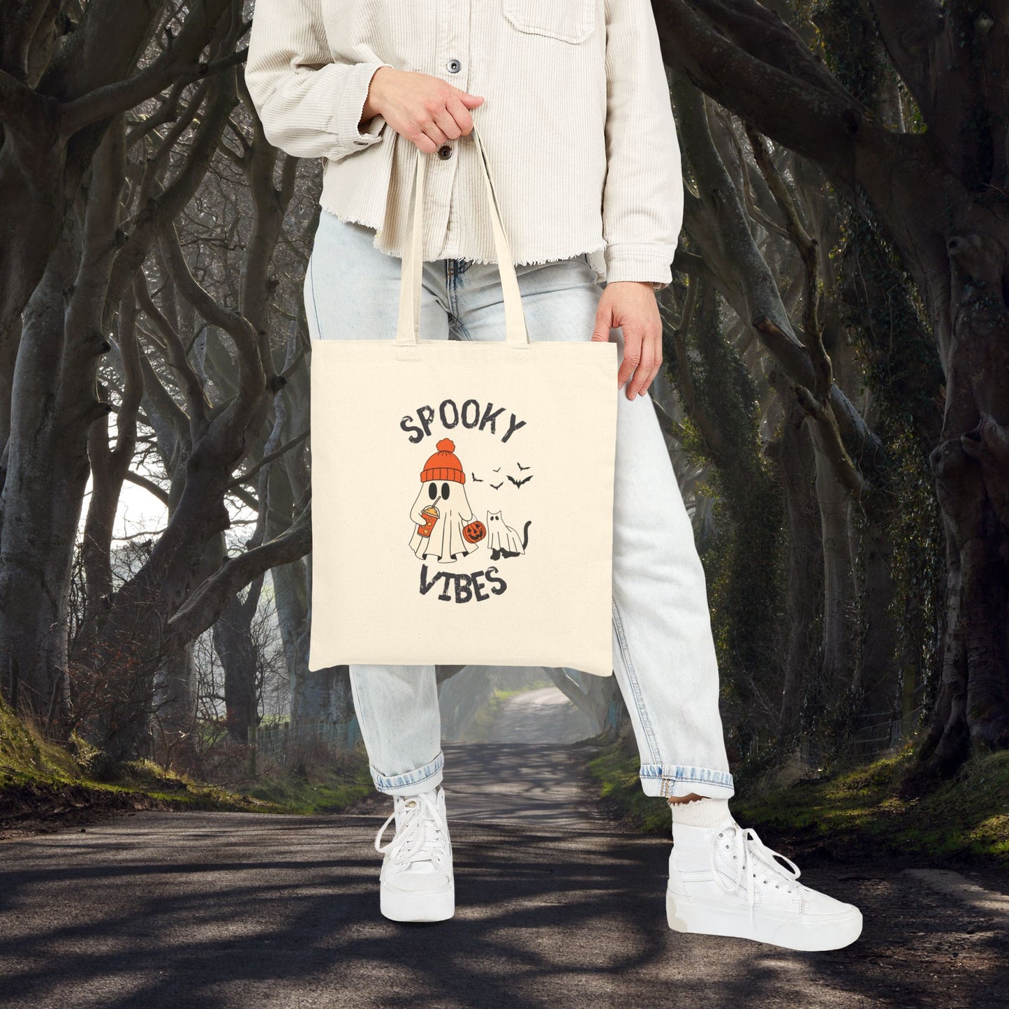 Spooky Vibes Only, Sweet Haunts and Silly Spirits Canvas Tote Bag, Halloween Tote, Trick or Treat Bag, Ghost Shopper, Cute Eco-Friendly Bag