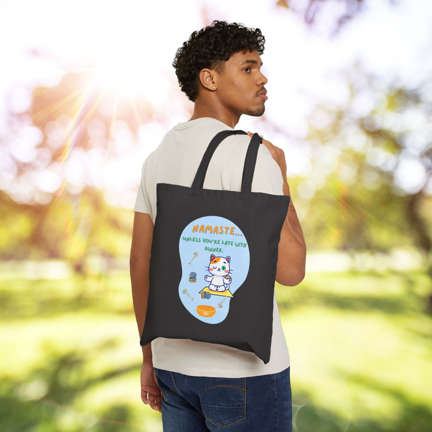 Namaste Cat Canvas Tote Bag, Funny Tote, Eco-Friendly Bag, Gift for Cat Lovers, Yoga Accessory, Reusable Shopping Bag