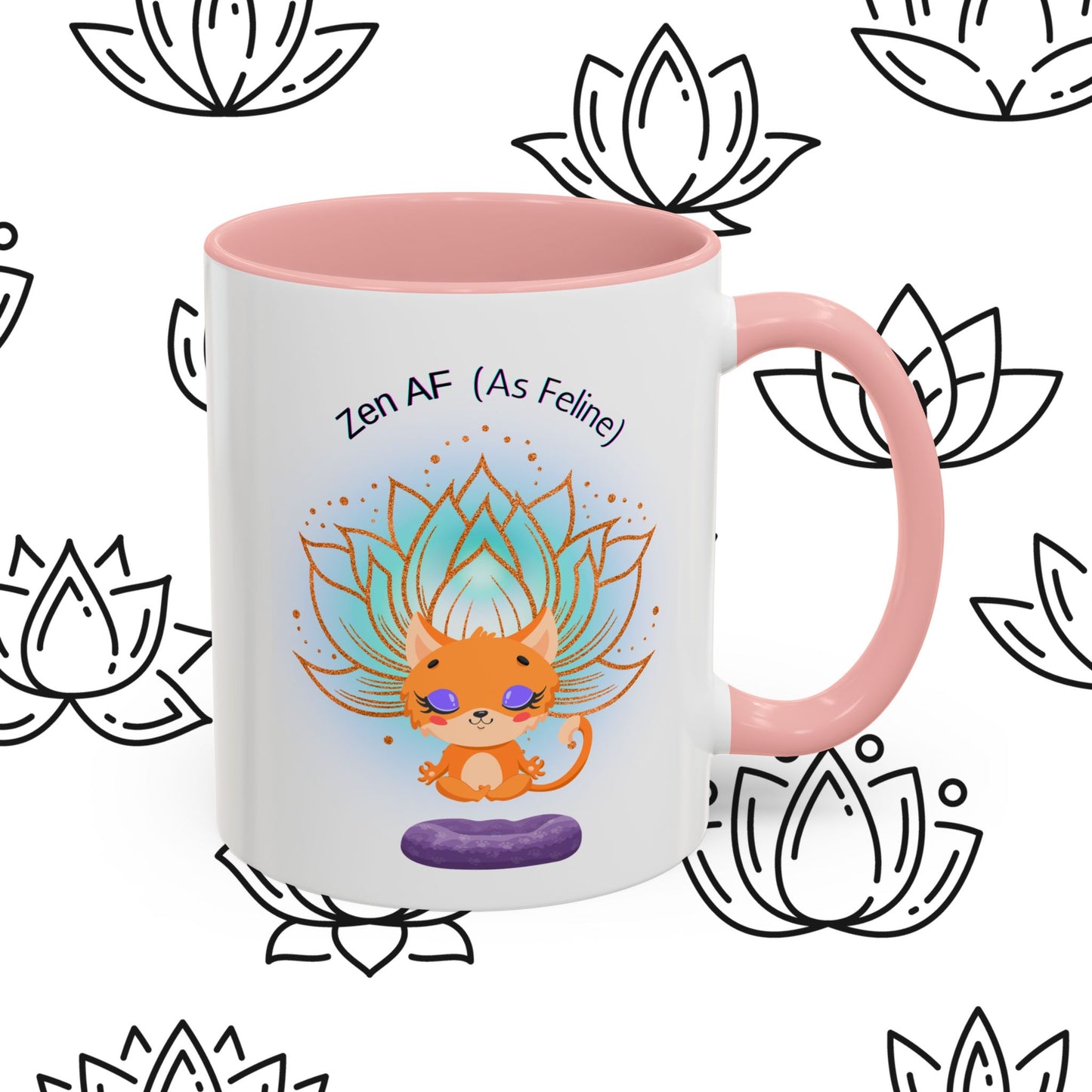 Zen AF (As Feline) Coffee Mug - Cute Cat Mug, Relaxation Gift for Cat Lovers, Tea Lover Gift, Yoga Mug, Pet Themed Mug