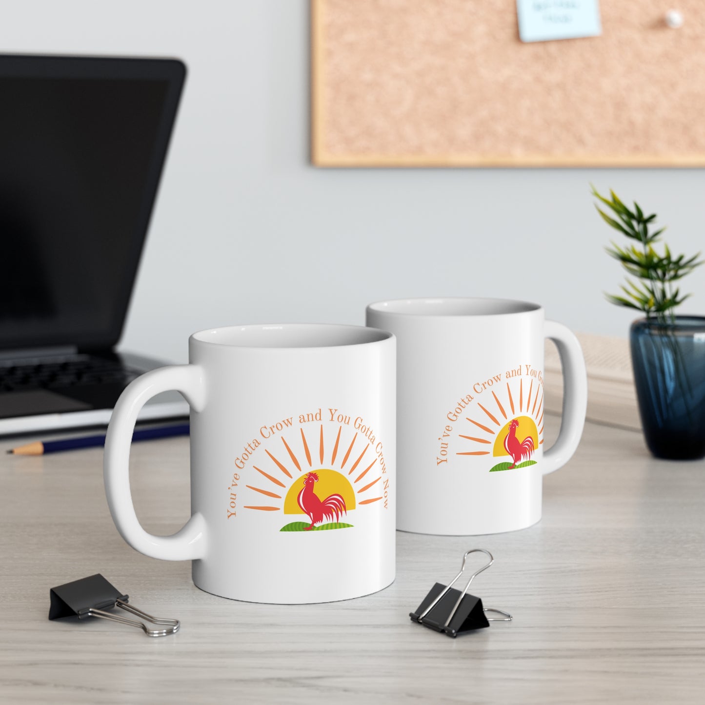 Sun Rise Mug 11oz - Motivational Coffee Cup with Rooster Design