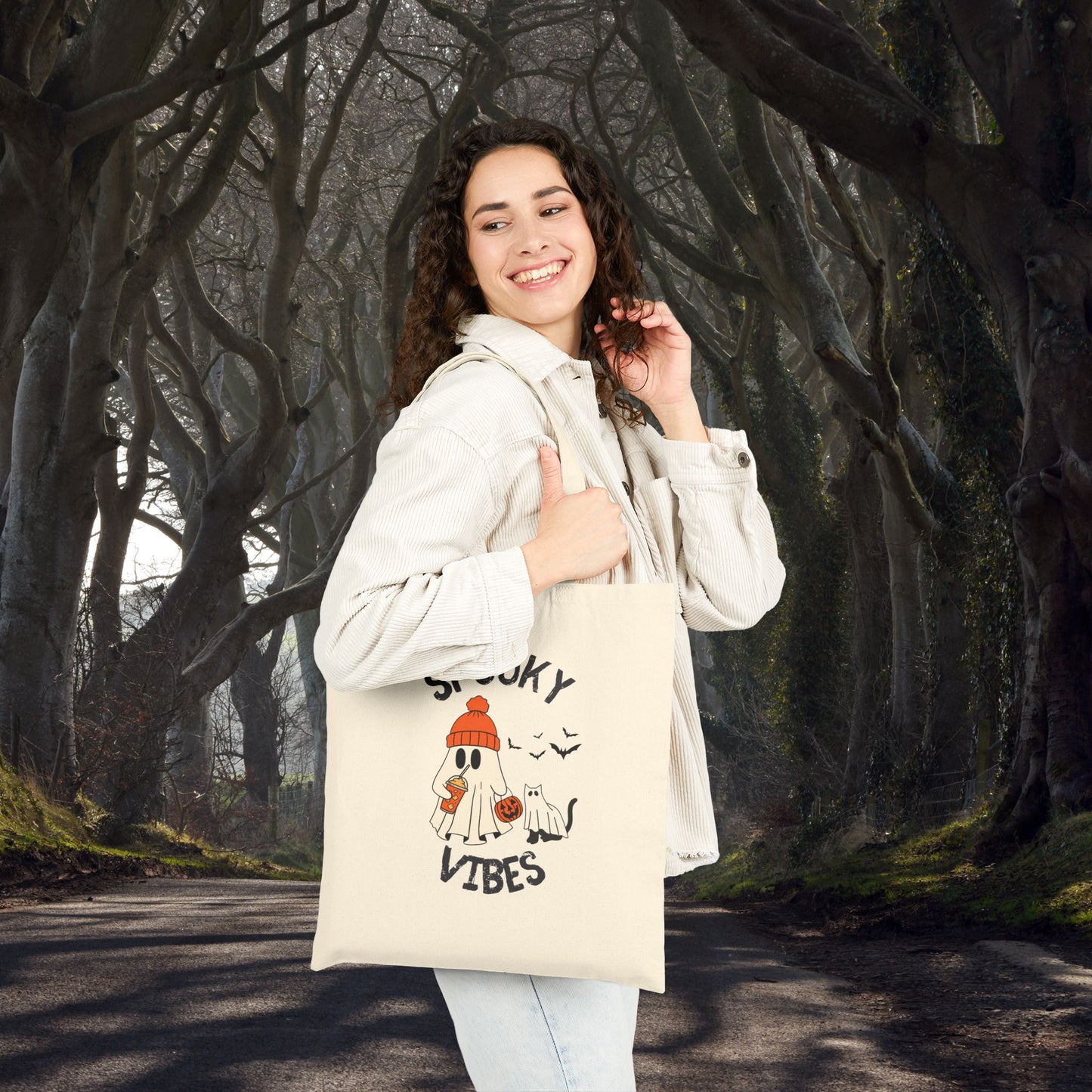 Spooky Vibes Only, Sweet Haunts and Silly Spirits Canvas Tote Bag, Halloween Tote, Trick or Treat Bag, Ghost Shopper, Cute Eco-Friendly Bag