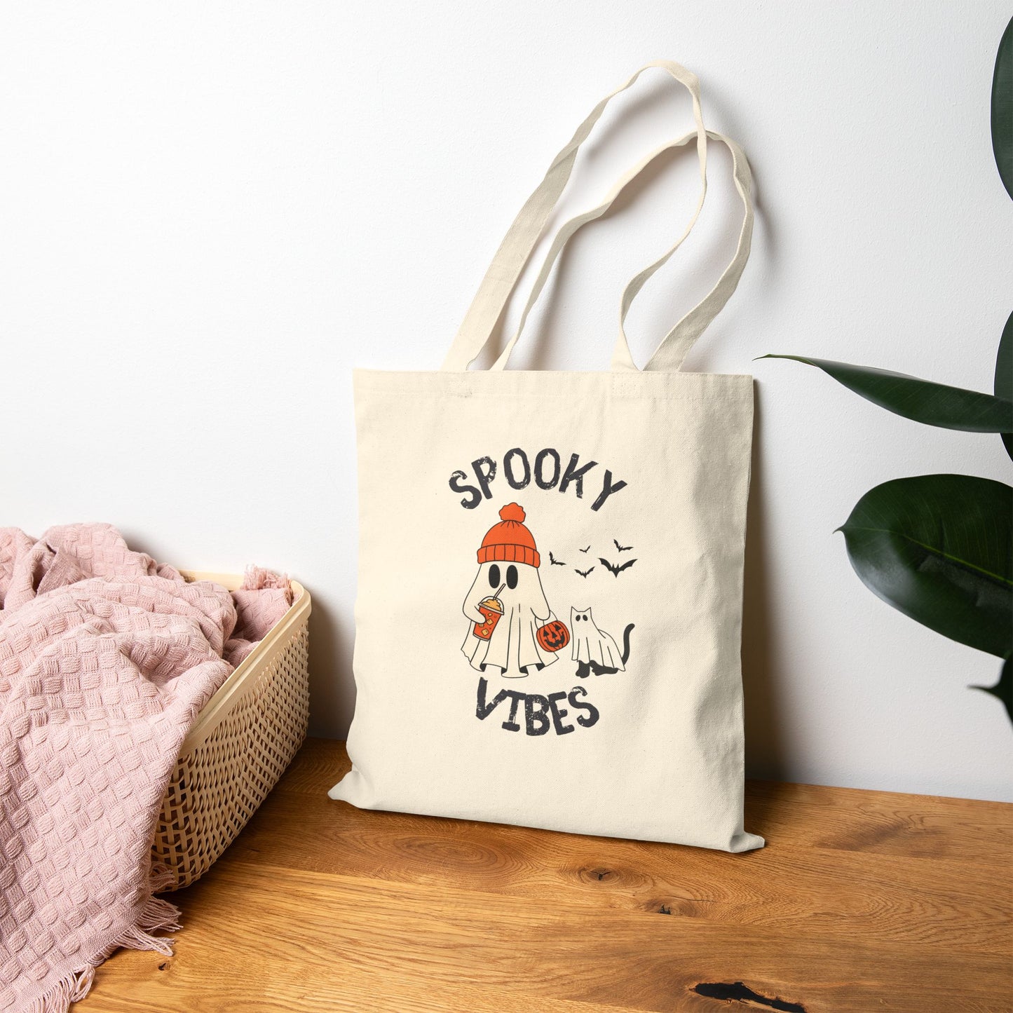 Spooky Vibes Only, Sweet Haunts and Silly Spirits Canvas Tote Bag, Halloween Tote, Trick or Treat Bag, Ghost Shopper, Cute Eco-Friendly Bag