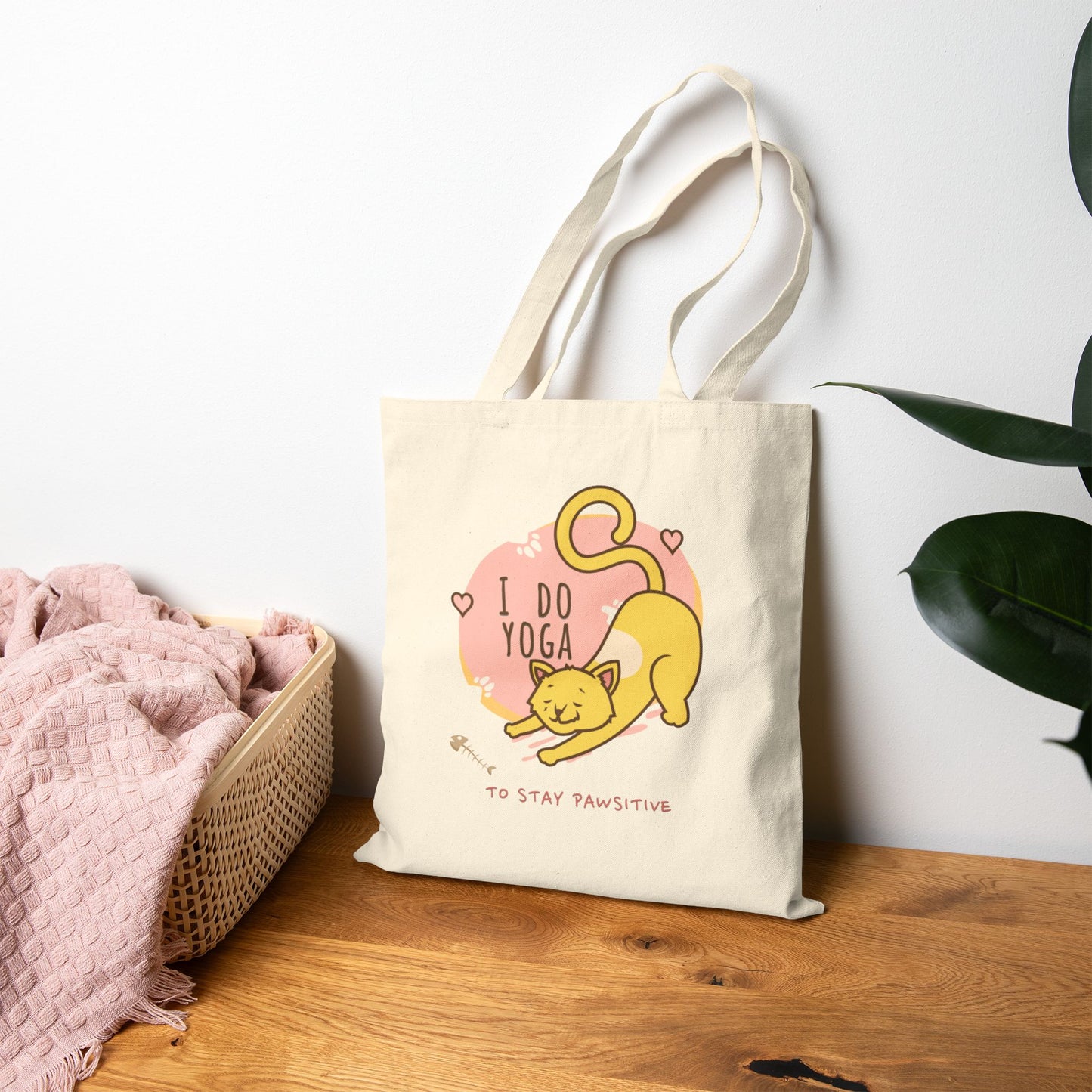 Yoga Cat Cotton Canvas Tote Bag | Eco-Friendly Shopping Bag, Gift for Cat Lovers, Yoga Enthusiasts, Casual Use, Funny Tote
