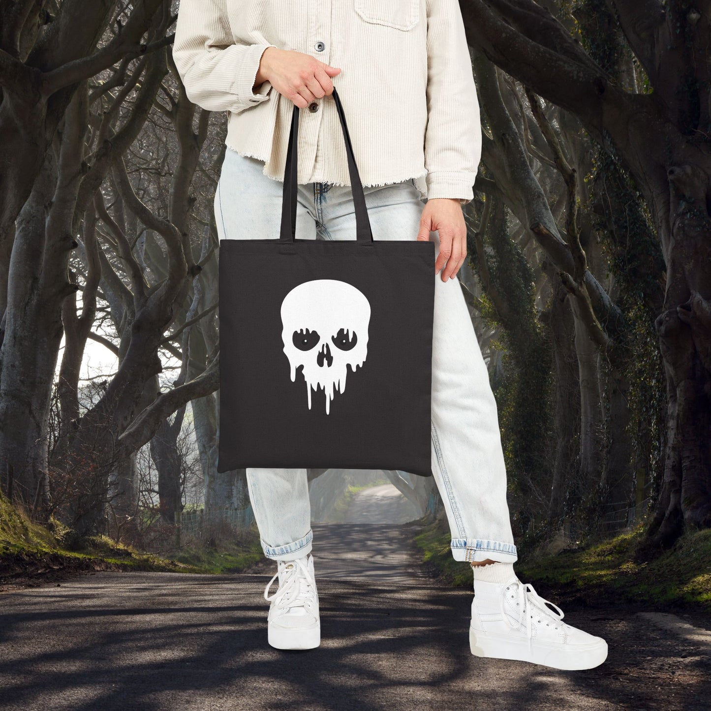 Don't Blink: The Haunted Halloween Skull Canvas Tote Bag | Halloween, Horror Gear, Trick or Treat, Gift Bag, Horror Decor