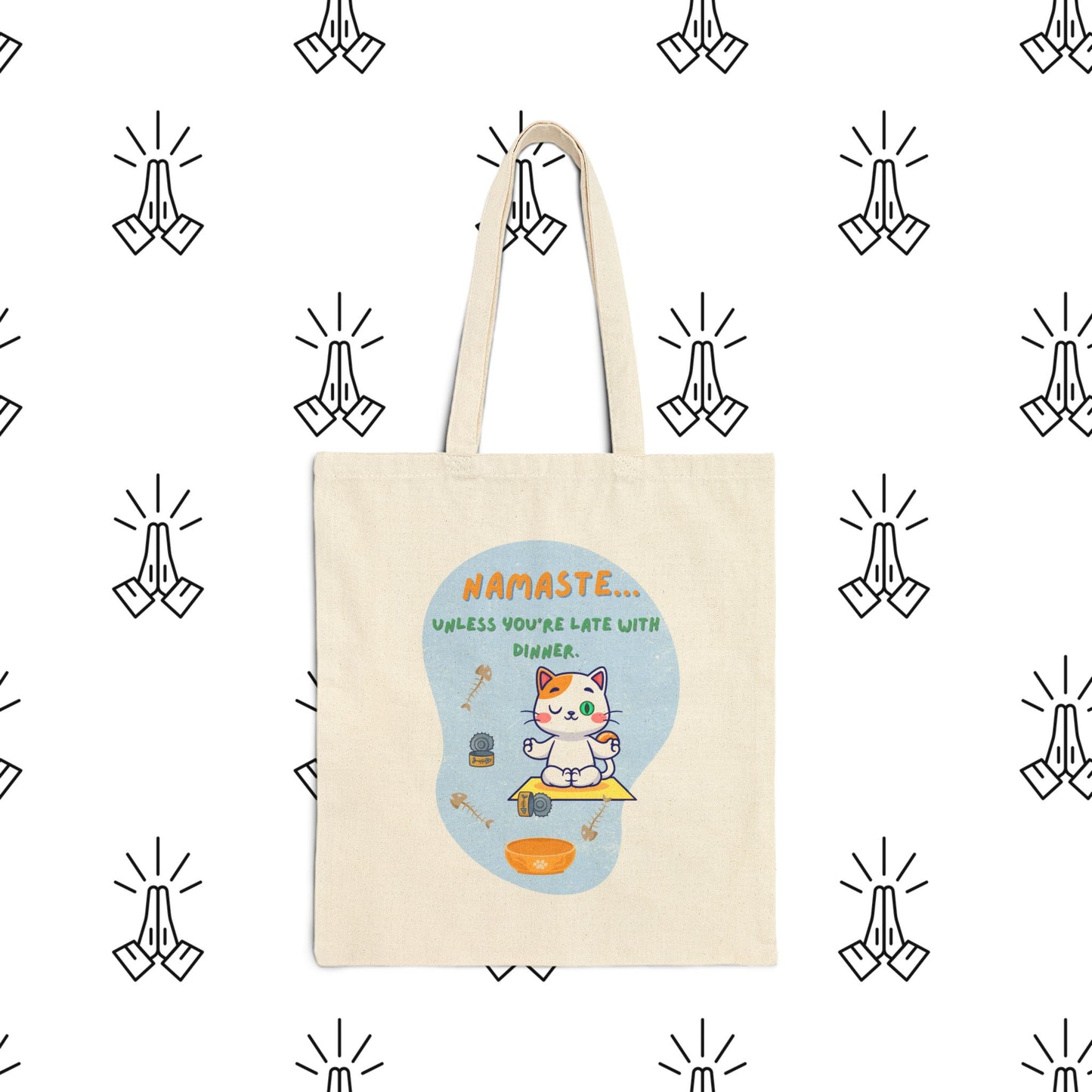 Namaste Cat Canvas Tote Bag, Funny Tote, Eco-Friendly Bag, Gift for Cat Lovers, Yoga Accessory, Reusable Shopping Bag