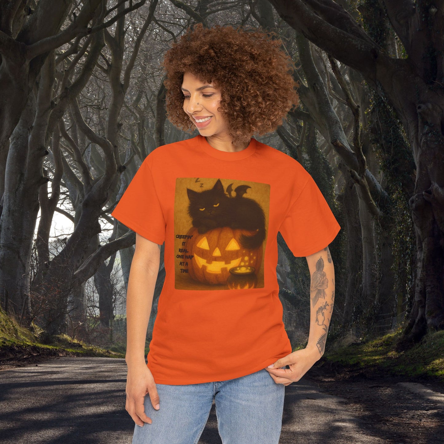 Creepin' It Real, One Nap at a Time - Halloween Cat Tee, Spooky Shirt, Perfect for Halloween Parties, Gifts, Autumn Fashion, Witchy Cat Lovers