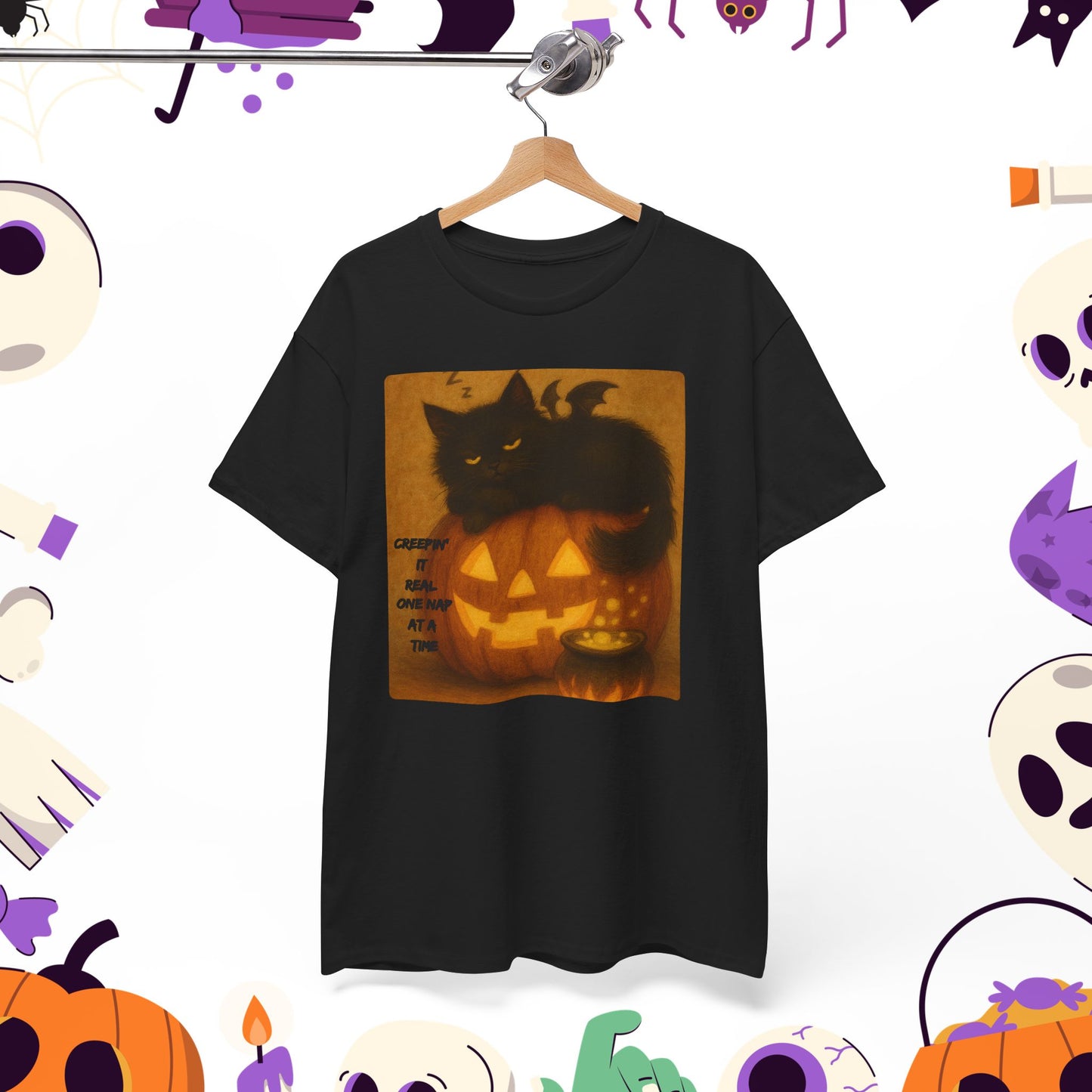 Creepin' It Real, One Nap at a Time - Halloween Cat Tee, Spooky Shirt, Perfect for Halloween Parties, Gifts, Autumn Fashion, Witchy Cat Lovers