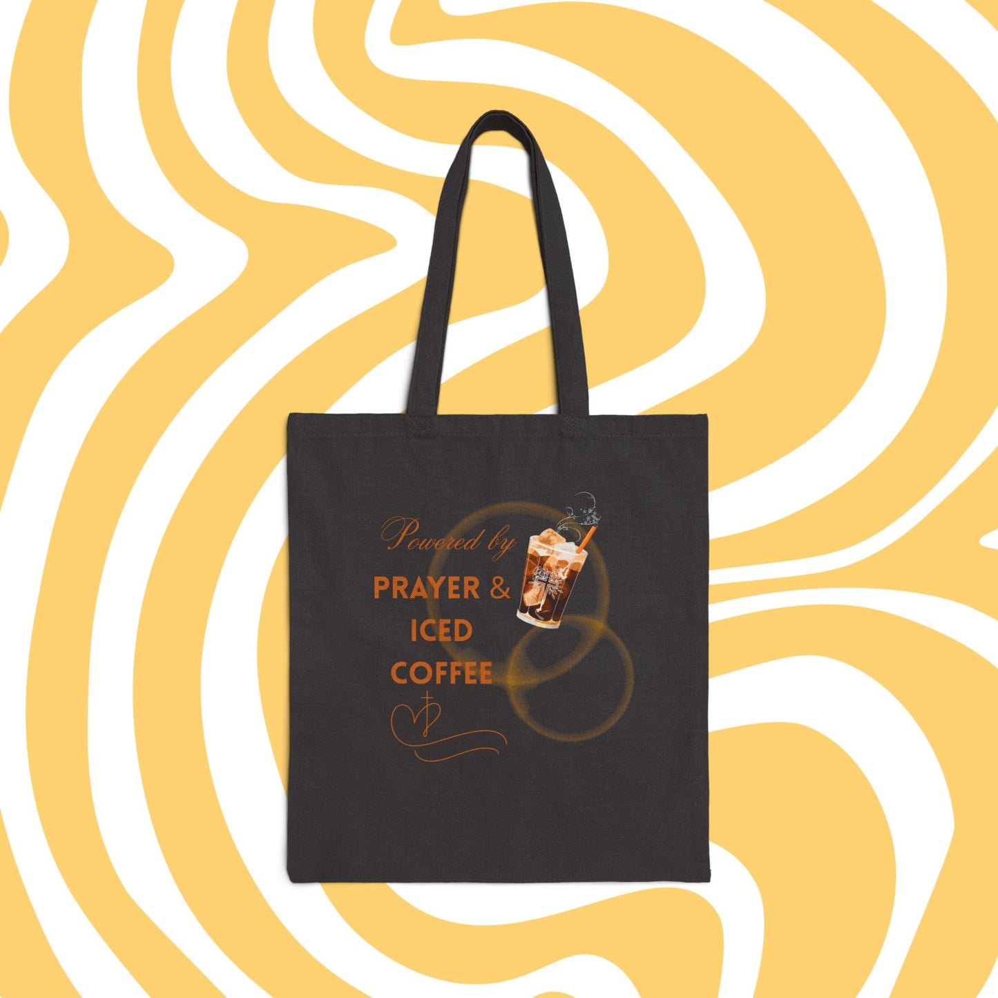 Powered by Prayer & Iced Coffee - Christian Canvas Tote for Faithful Sips & Errands - Inspirational Canvas Bag, Coffee Lover Gift, Eco-Friendly Tote, Summer Tote Bag