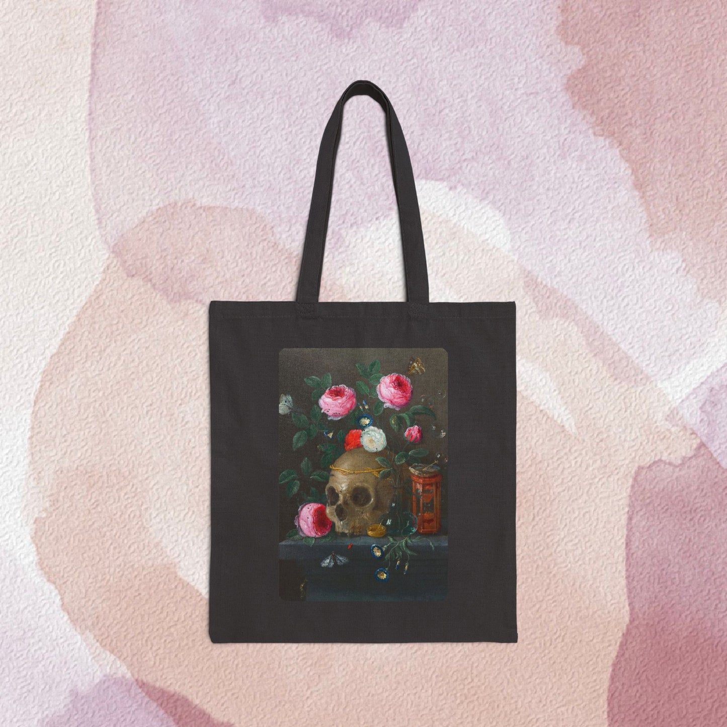Vanitas Reverie Cotton Canvas Tote Bag, Still Art Grocery Tote, Eco-Friendly Shopping Bag, Unique Gift for Halloween, Artsy Bag