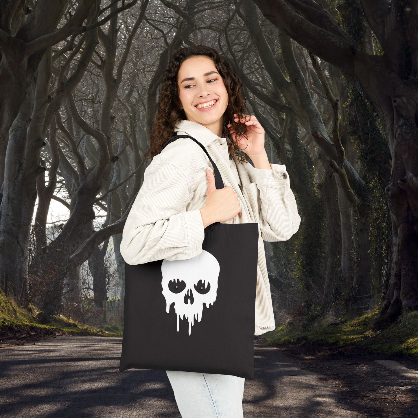 Don't Blink: The Haunted Halloween Skull Canvas Tote Bag | Halloween, Horror Gear, Trick or Treat, Gift Bag, Horror Decor